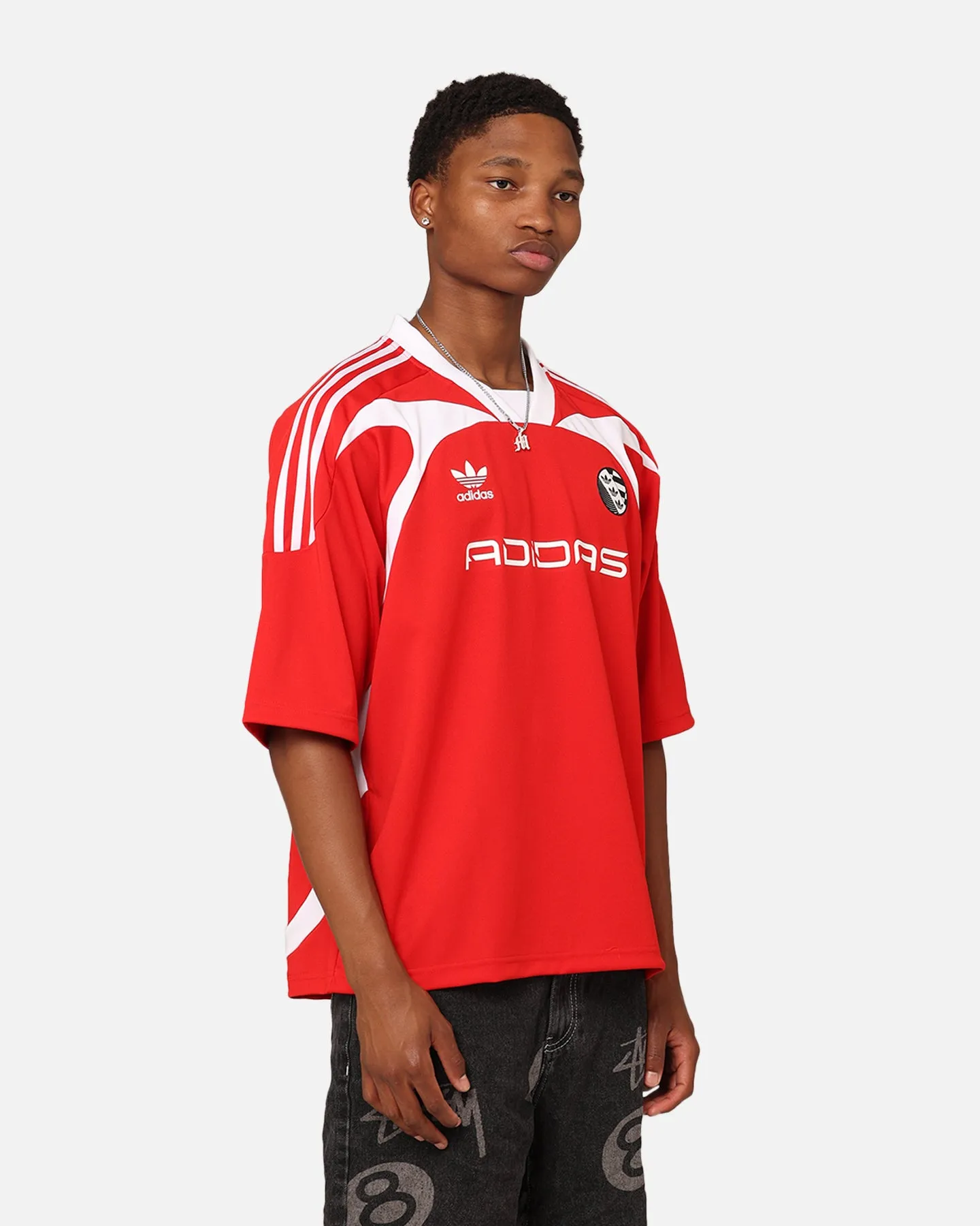 Adidas Oversized Short Sleeve Jersey Better Scarlet Water Based Ink Print Versatile and Stylish