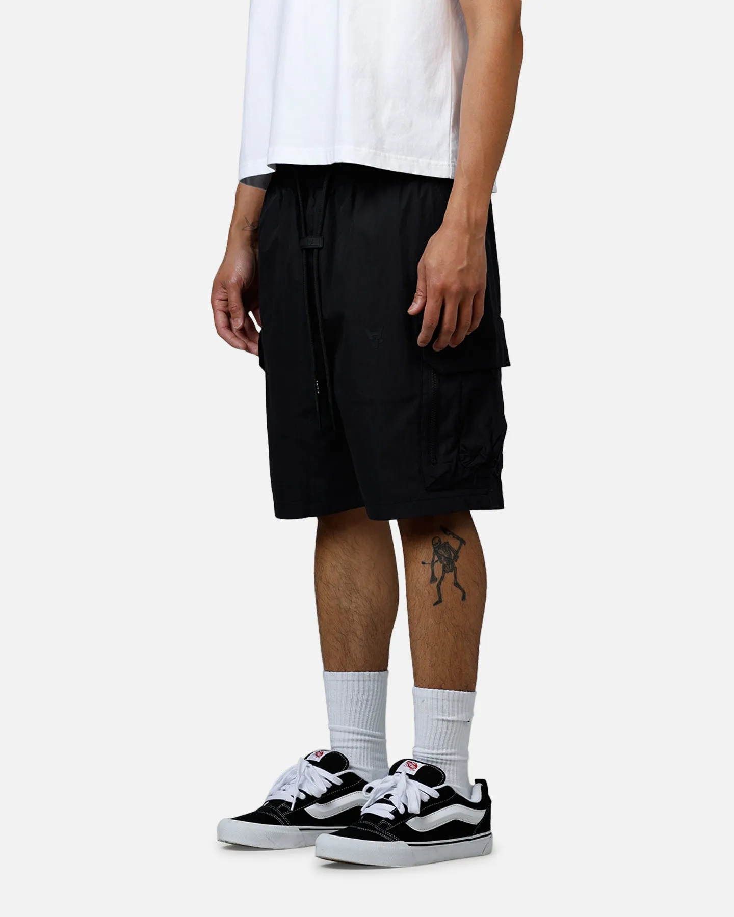 The Anti Order Anti Military Cargo Shorts Black Reflective Trim Detail Travel Fit