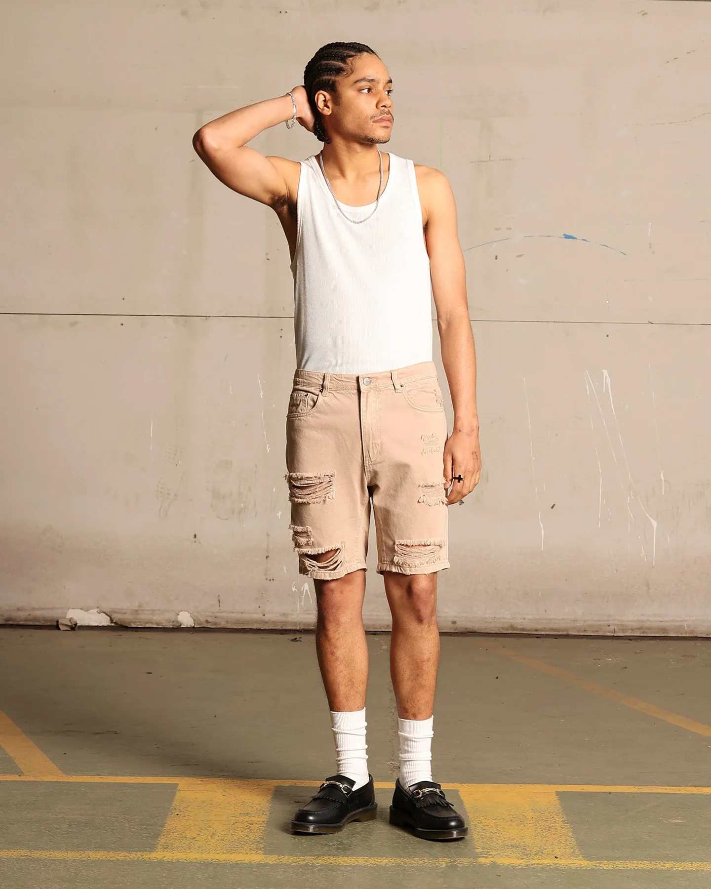 Saint Morta Destroyer Distressed Shorts Bone hang dry