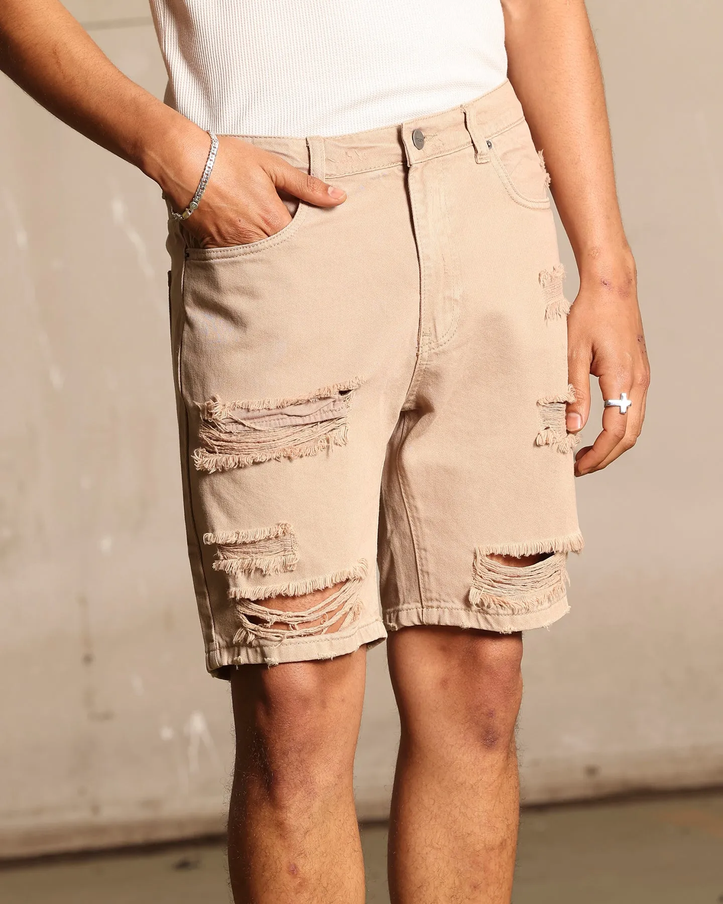 Saint Morta Destroyer Distressed Shorts Bone Athletic Wear