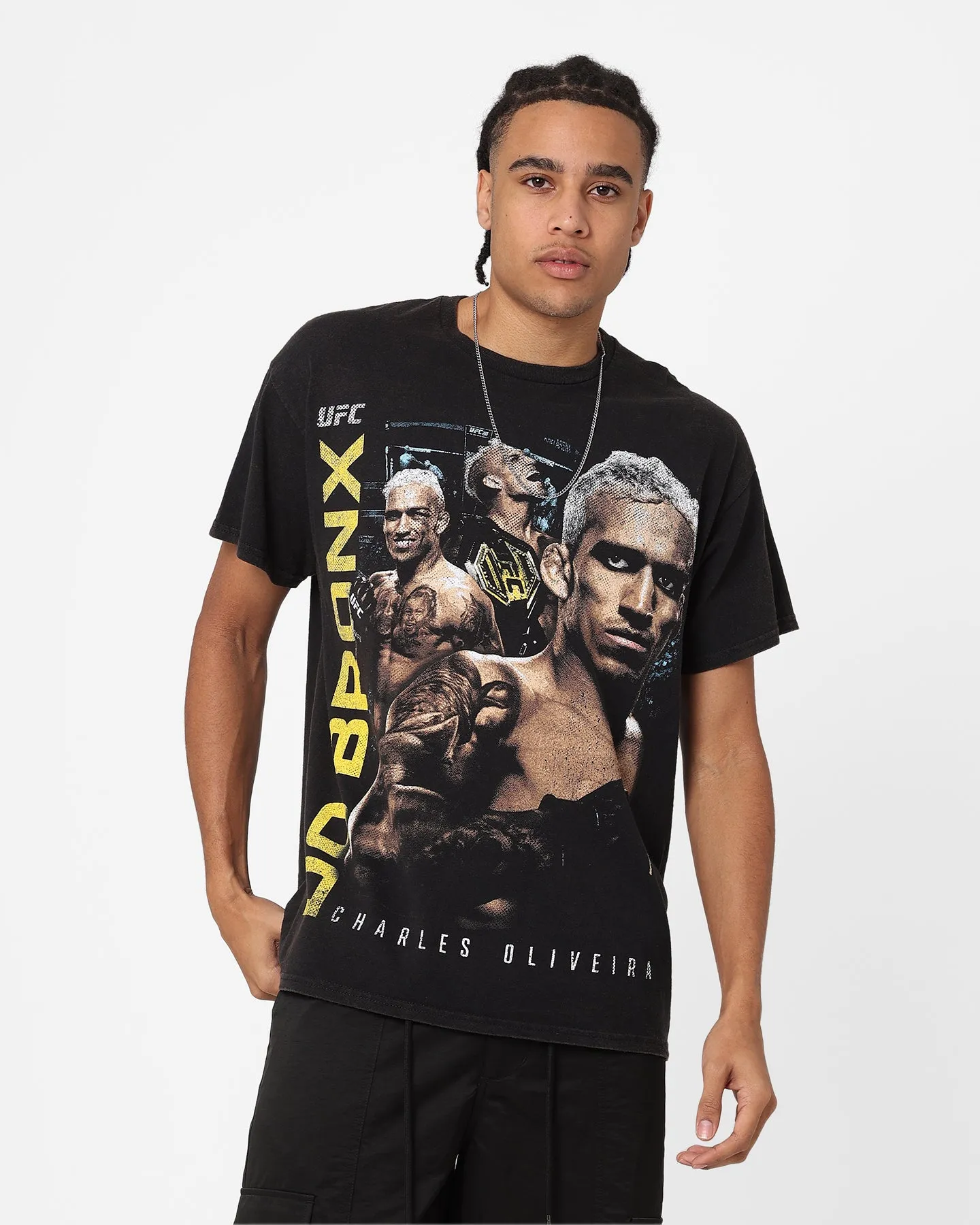 UFC By Goat Crew Charles 'Do Bronx' Oliveira Vintage T-Shirt Black Wash Trendy Casual Wear Drop Shoulder Cut
