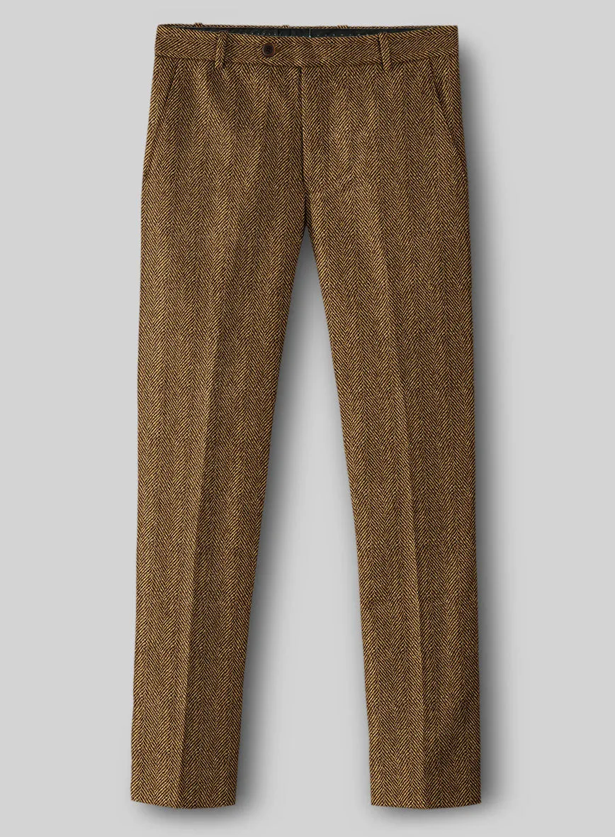 Elegant Comfort Wear Flattering Fit Highlander Tan Herringbone Tweed Pants
