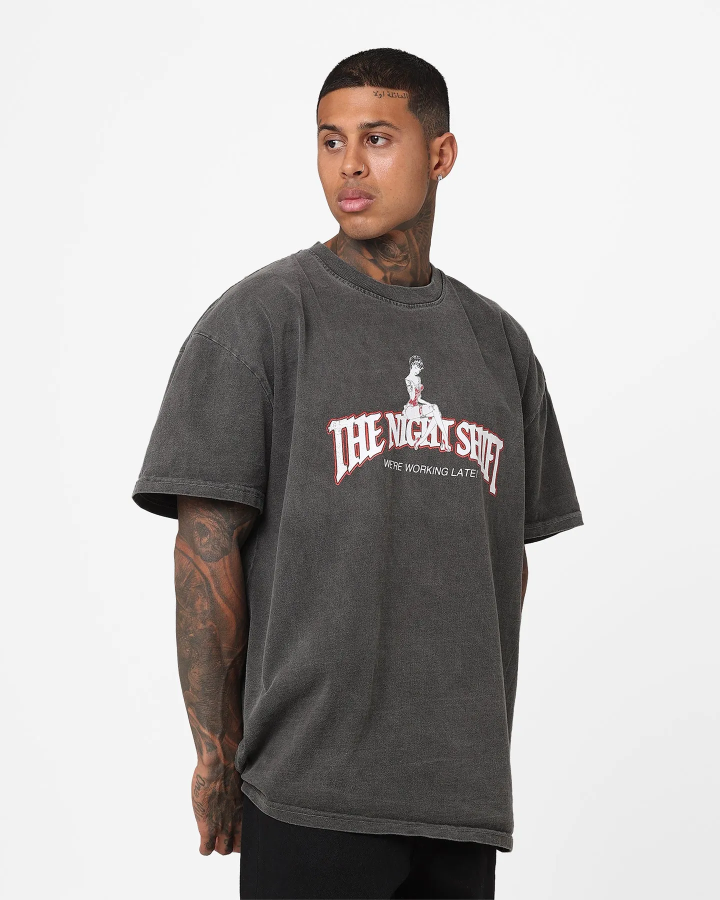 Soft and Stylish Fashionable Layer The Night Shift Gentleman's Club Heavyweight Vintage T-Shirt Black Wash