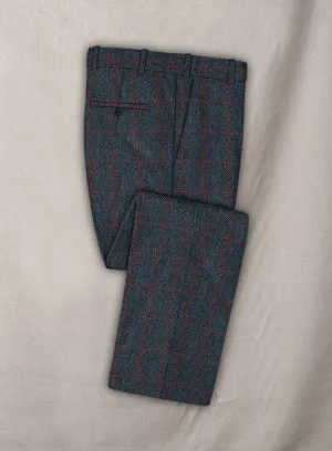 Harris Tweed Blue Checks Pants Stretch Comfort Construction