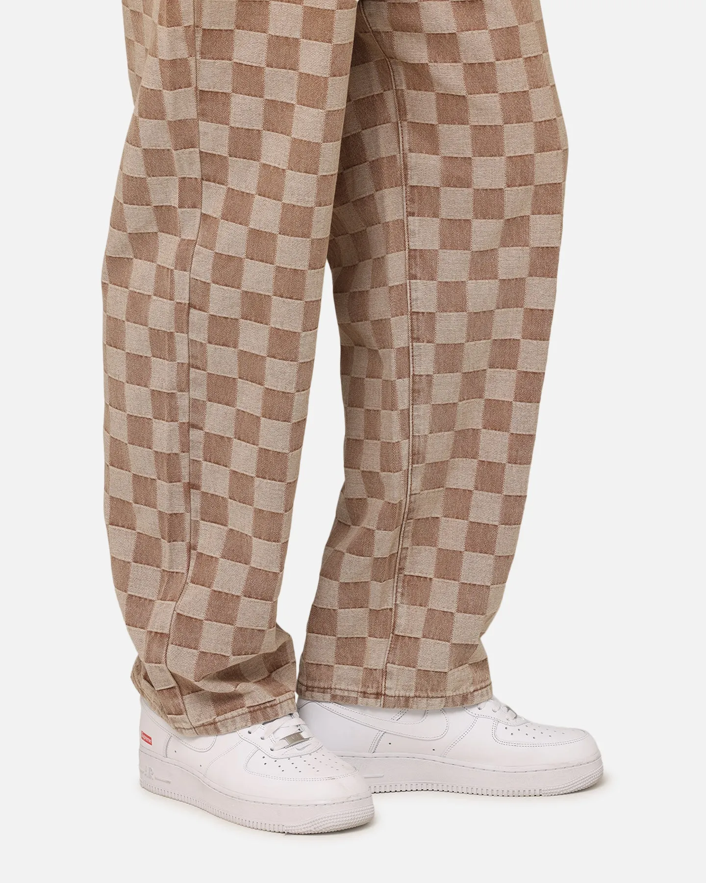 Stretchable Waist Core Utility XXIII Checker Board Denim Jeans Tan