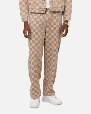 Practical Comfort HighRiseWaistband XXIII Checker Board Denim Jeans Tan