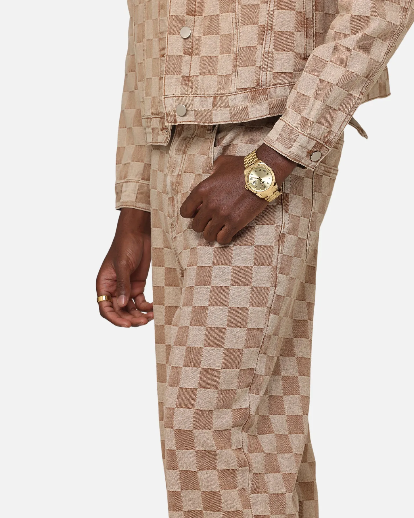 All-Day Wear XXIII Checker Board Denim Jeans Tan
