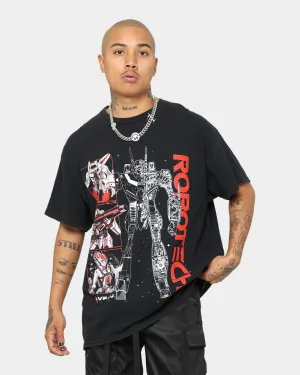 Seamless Edging Adaptable American Thrift X Robotech VFIJ Vintage T-Shirt Washed Black