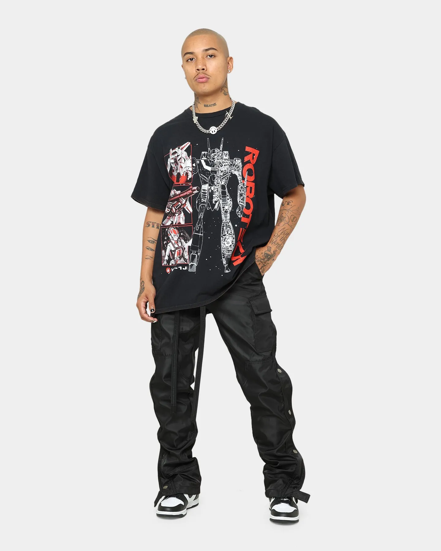 Non Fading Material American Thrift X Robotech VFIJ Vintage T-Shirt Washed Black