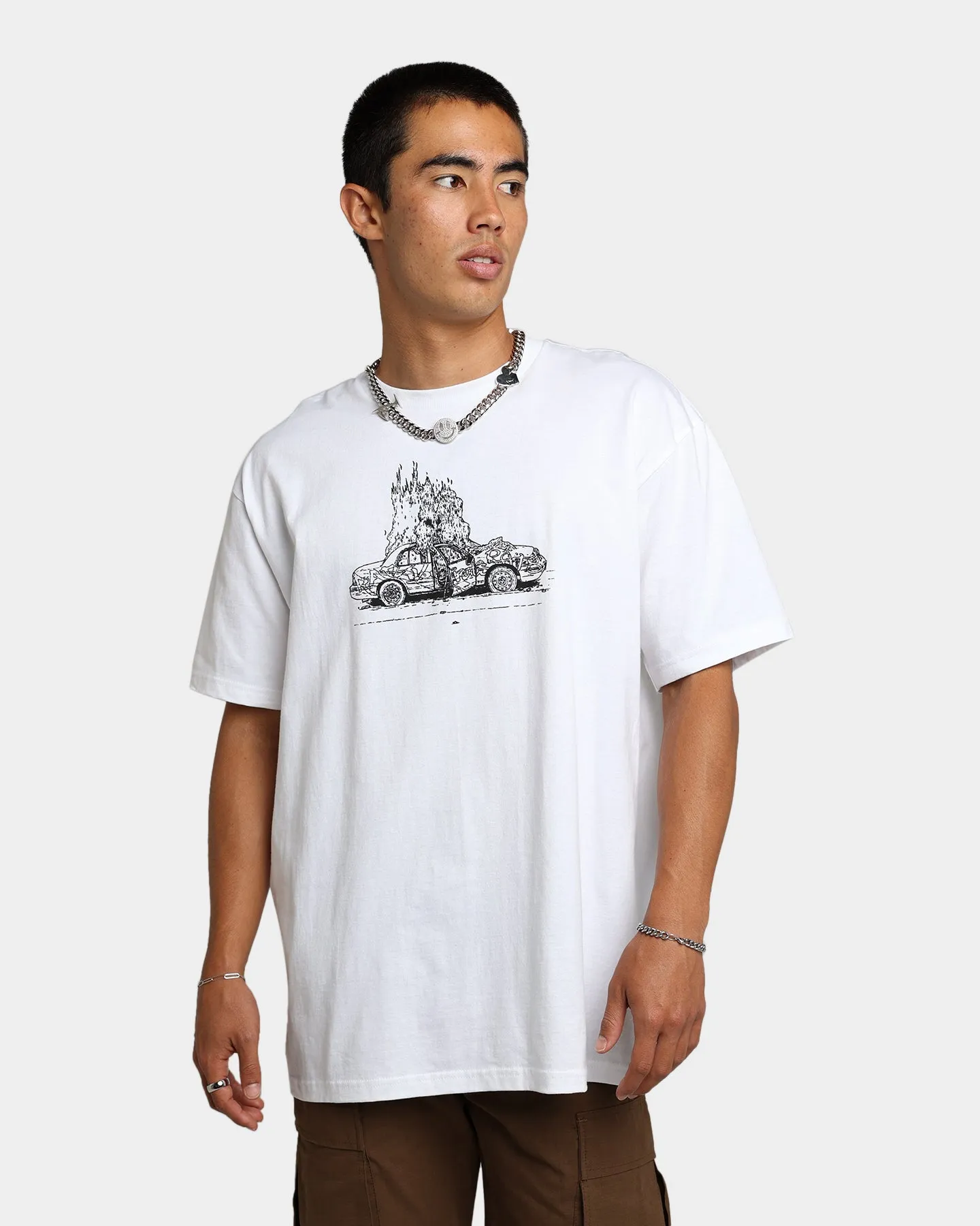 Rats Get Fat X Funeral French FF Car T-Shirt White Breathable Wearable Office Casual