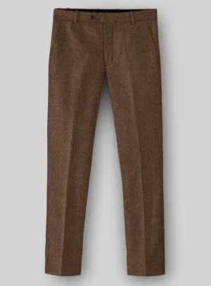premium fabric Sharp Business Look Naples Wide Herringbone Tan Tweed Pants