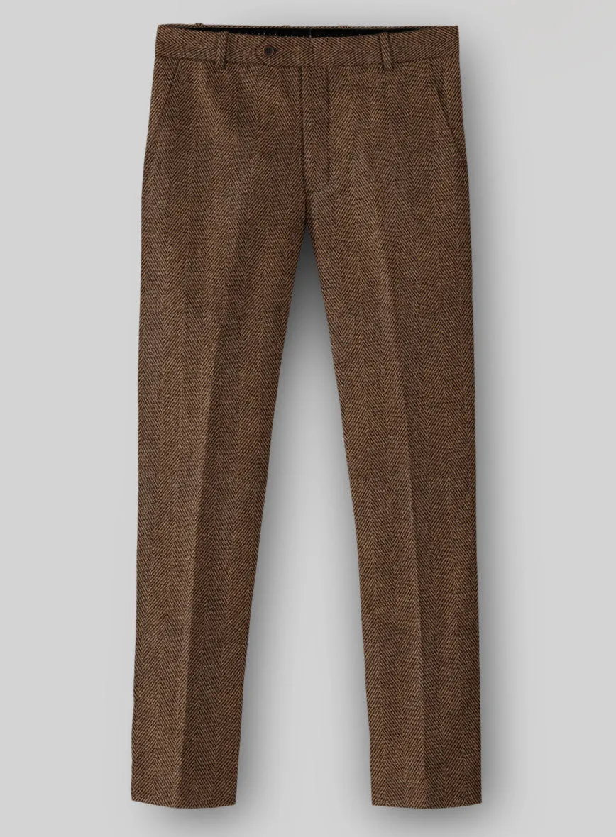 premium fabric Sharp Business Look Naples Wide Herringbone Tan Tweed Pants