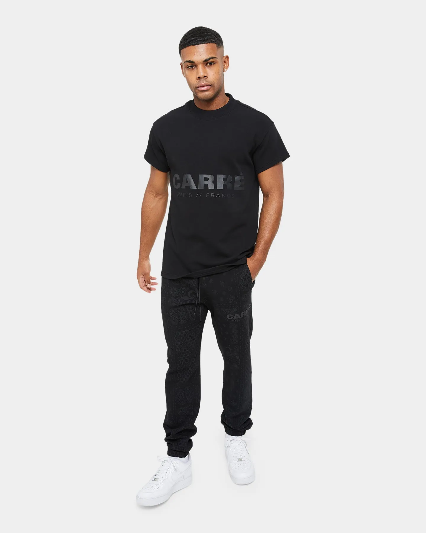 Oversized Cut Carre Premium Motion Mockneck T-shirt Black