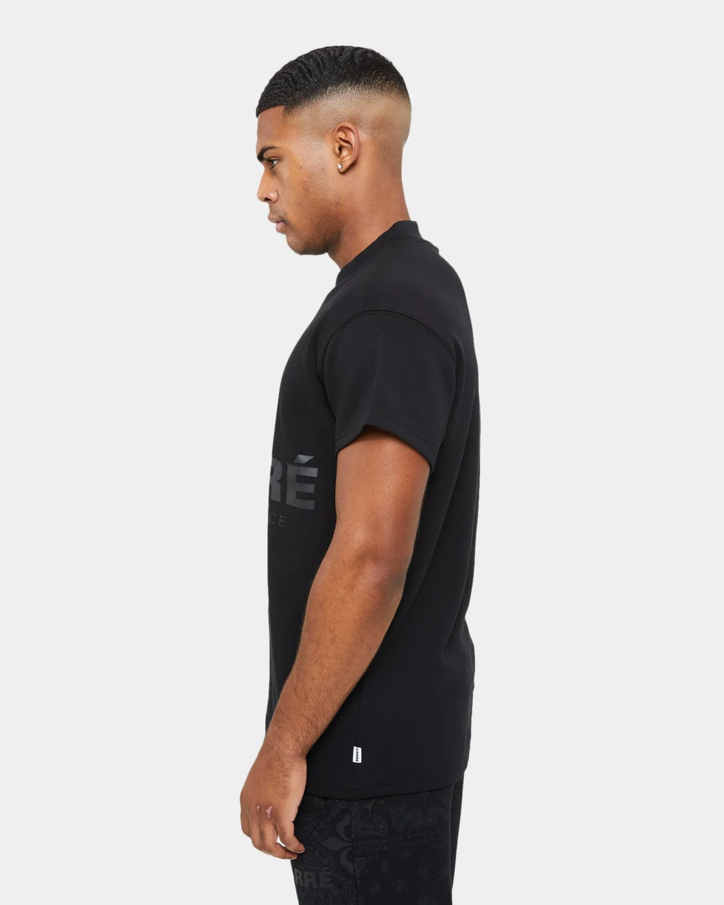 Timeless Style Cross Grain Knit Carre Premium Motion Mockneck T-shirt Black