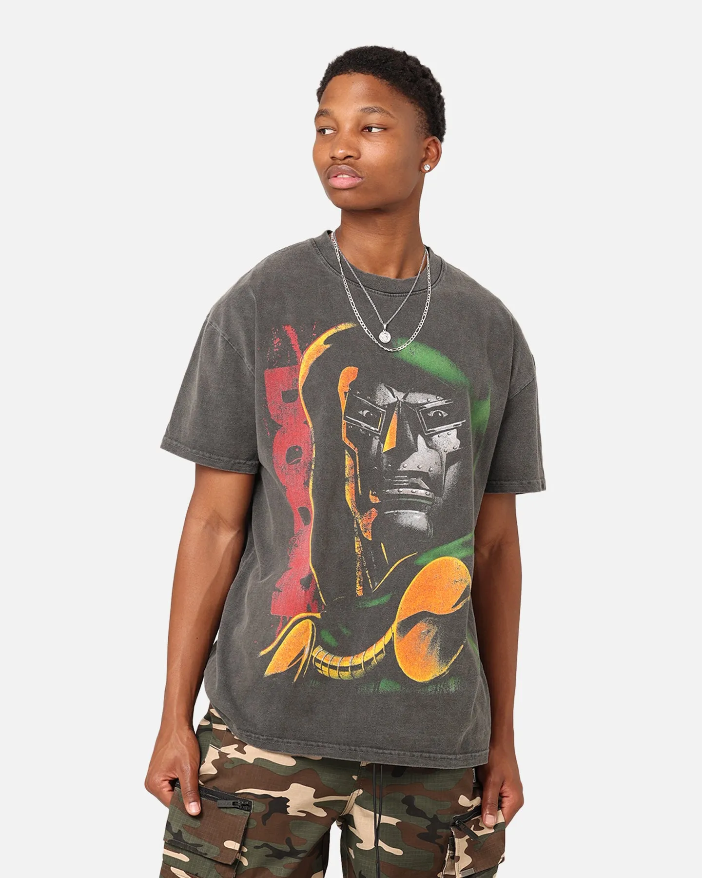 Comfort Style Layered Collar Structure Marvel Doctor Doom Heavyweight Vintage T-Shirt Black Wash