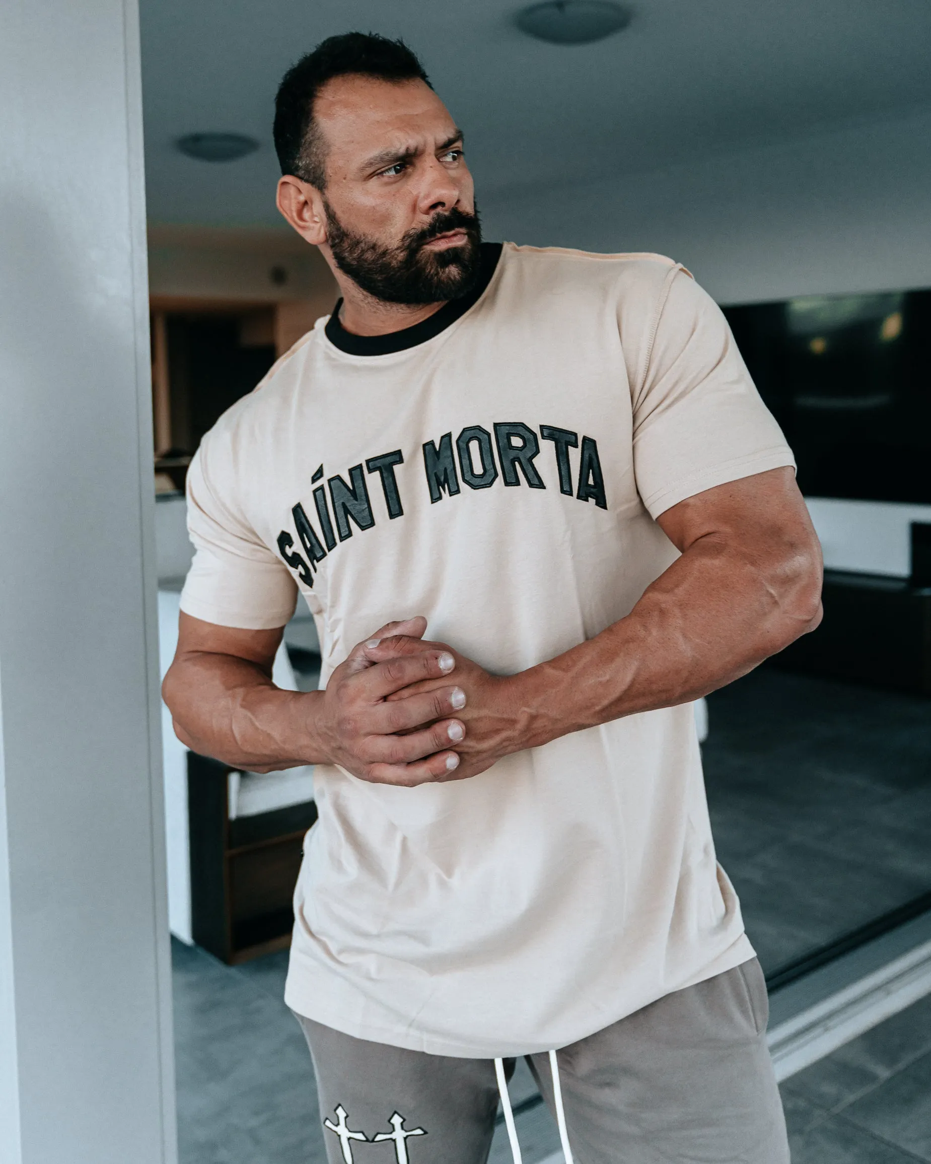 Saint Morta Kingdom Lafayette T-Shirt Stone/Black slim fit