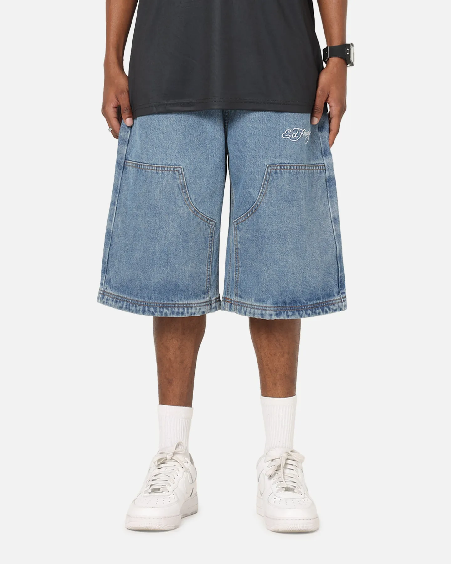 Ed Hardy Dragon Jorts Mid Blue Denim Chilly Day Wear NoBuckleDesign