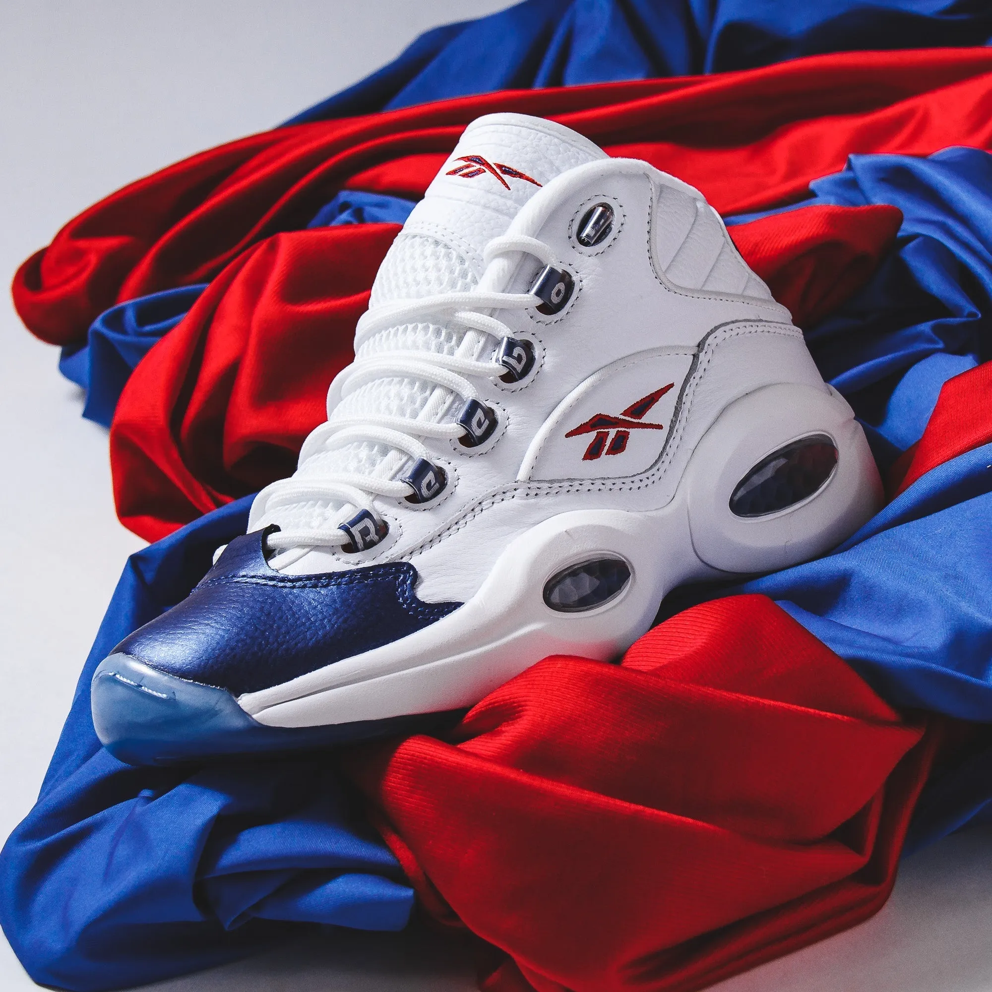 Reebok Classics Basketball Men Question Mid Allen Iverson Blue Toe GX0227 Knit Ankle Support Impact Resistant Toe Cap