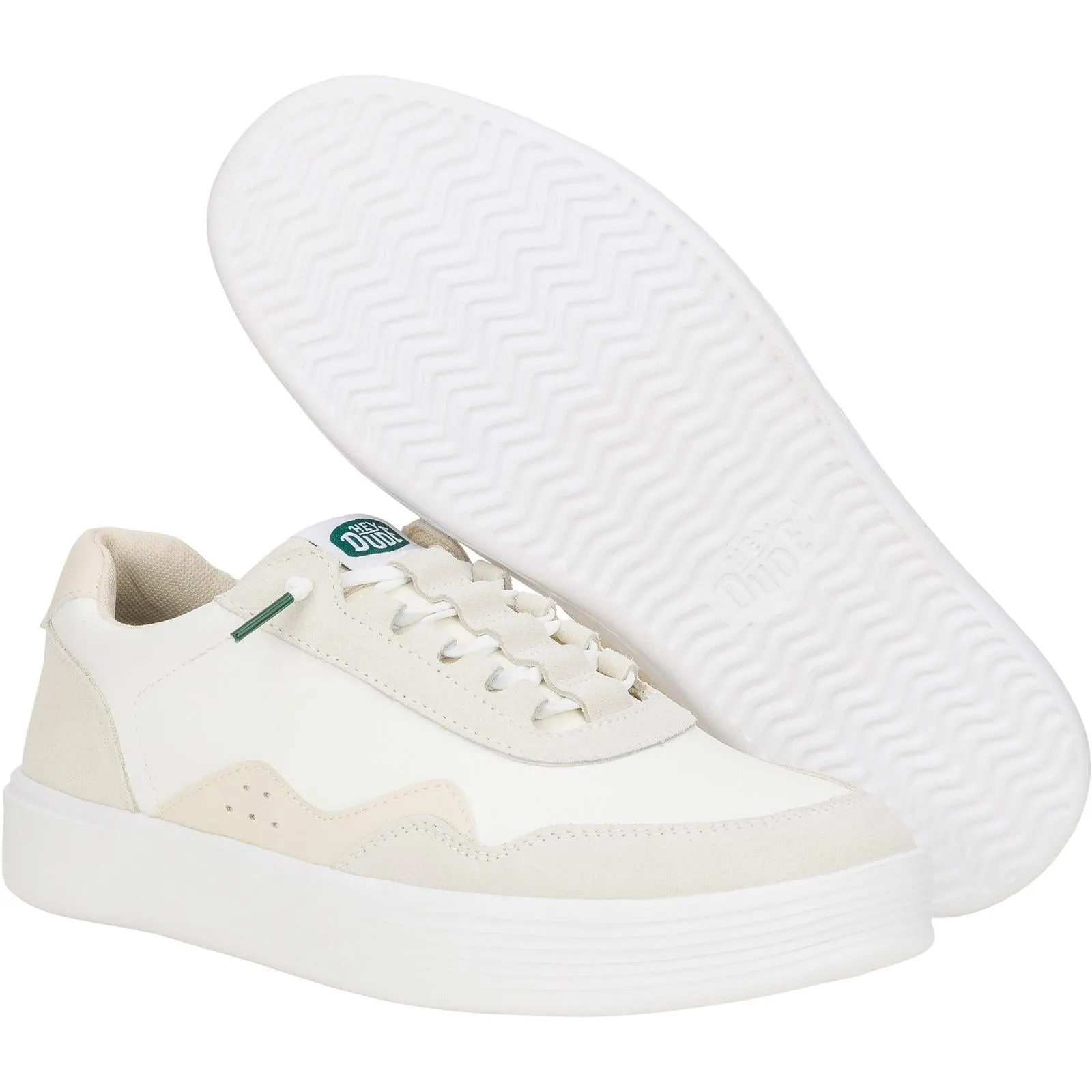 Spanish Bold HEYDUDE Mens Hudson Classic Trainers Light Beige/White