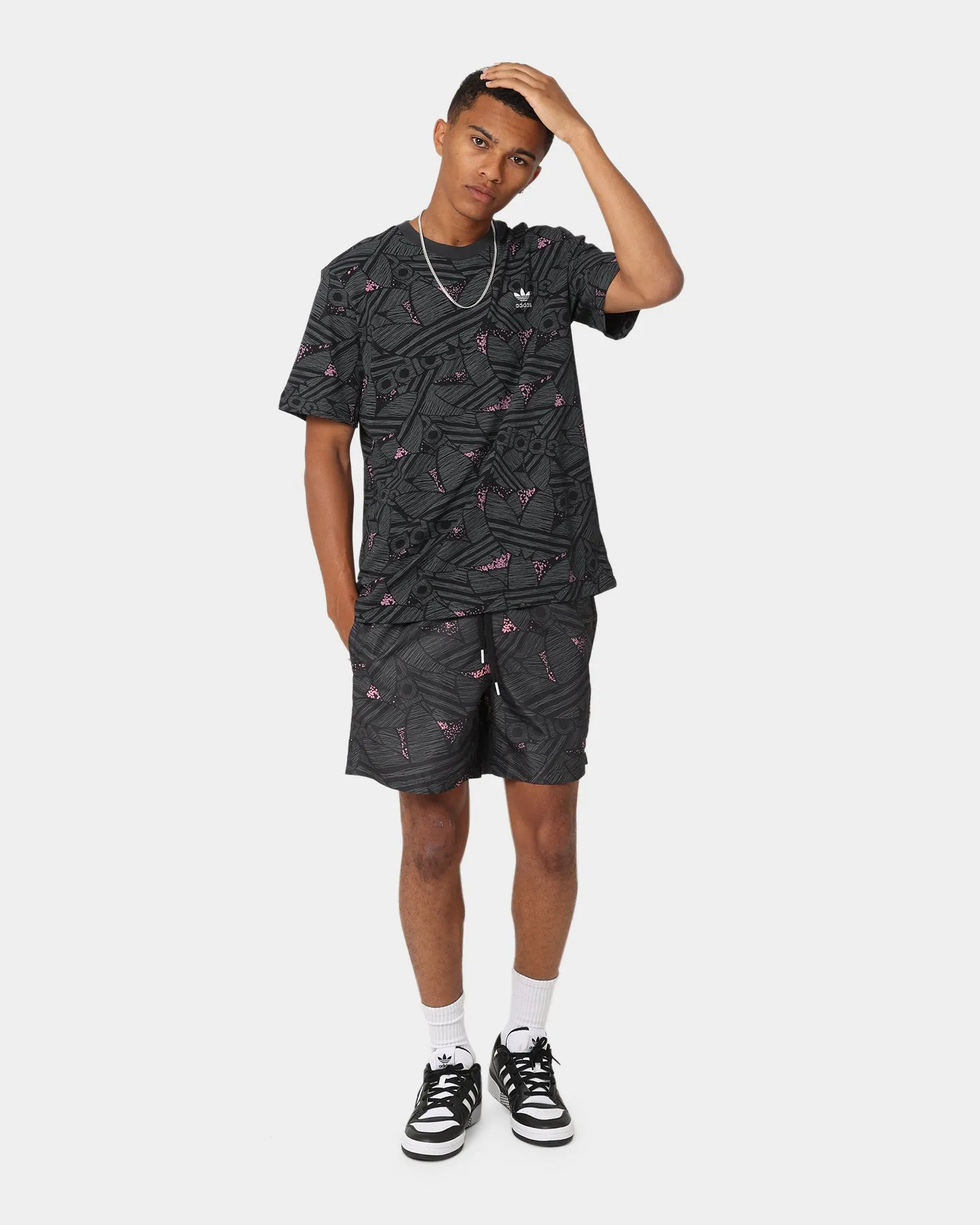 Relaxed Design Lightweight Construction Adidas Trefoil All Over Print T-Shirt Black/Grey Six