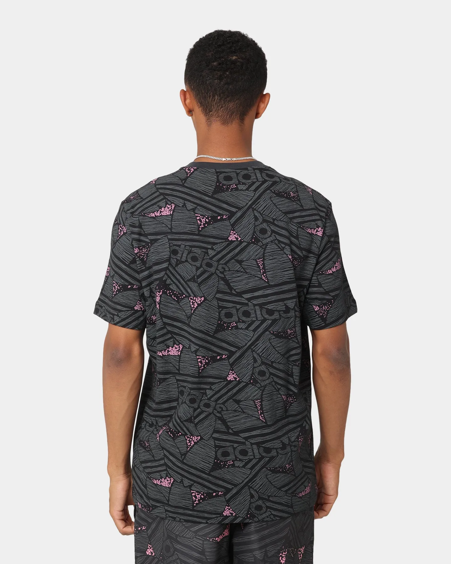 Unisex Core Elegant Detail Adidas Trefoil All Over Print T-Shirt Black/Grey Six