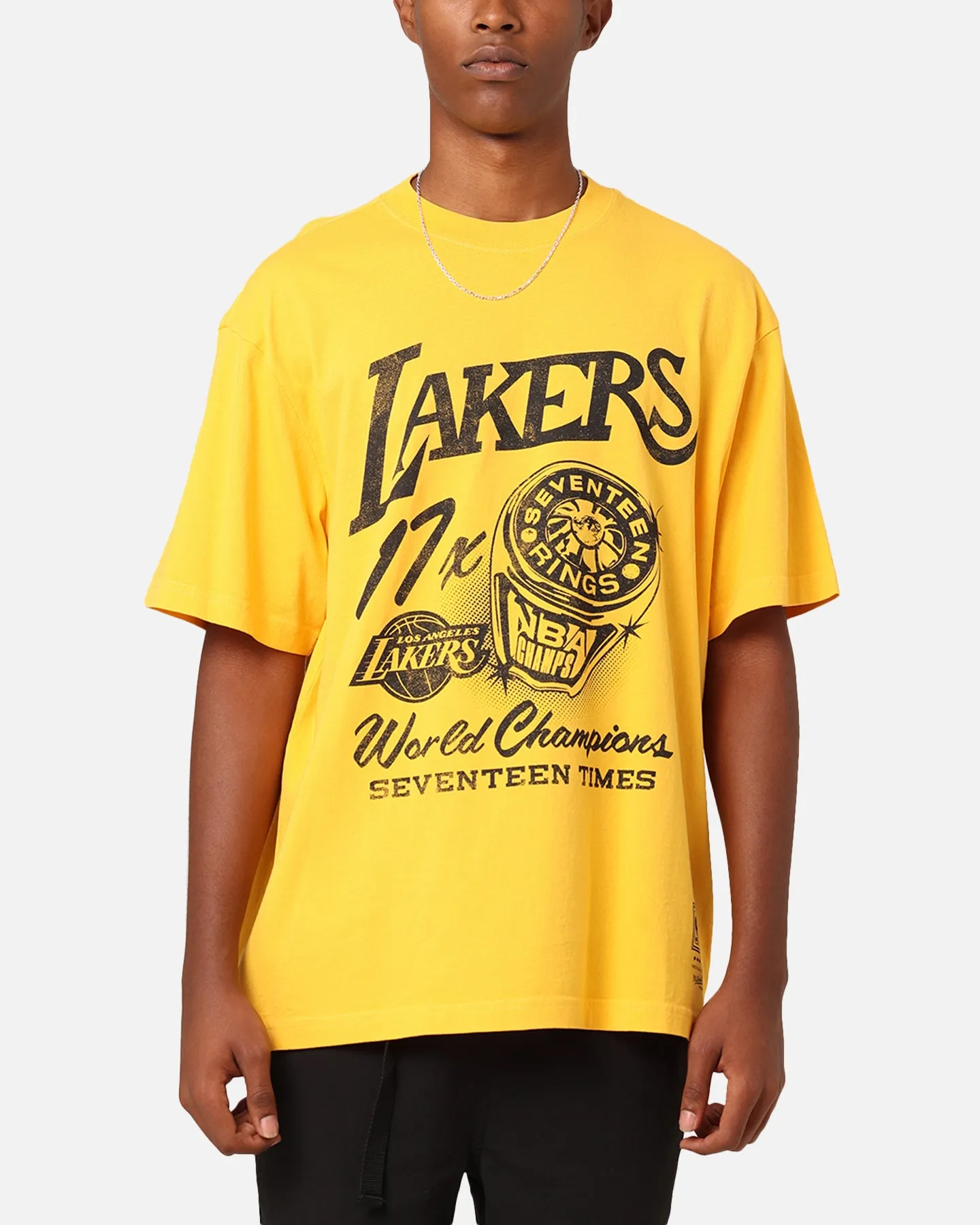Mitchell & Ness Los Angeles Lakers Rings T-Shirt Ochre Spandex Enhanced Elasticity Festival wear