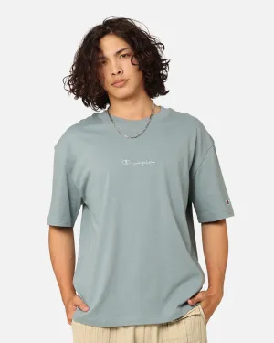 Champion Heritage New Script T-Shirt Sage Shimmer Green Cozy and Comfortable