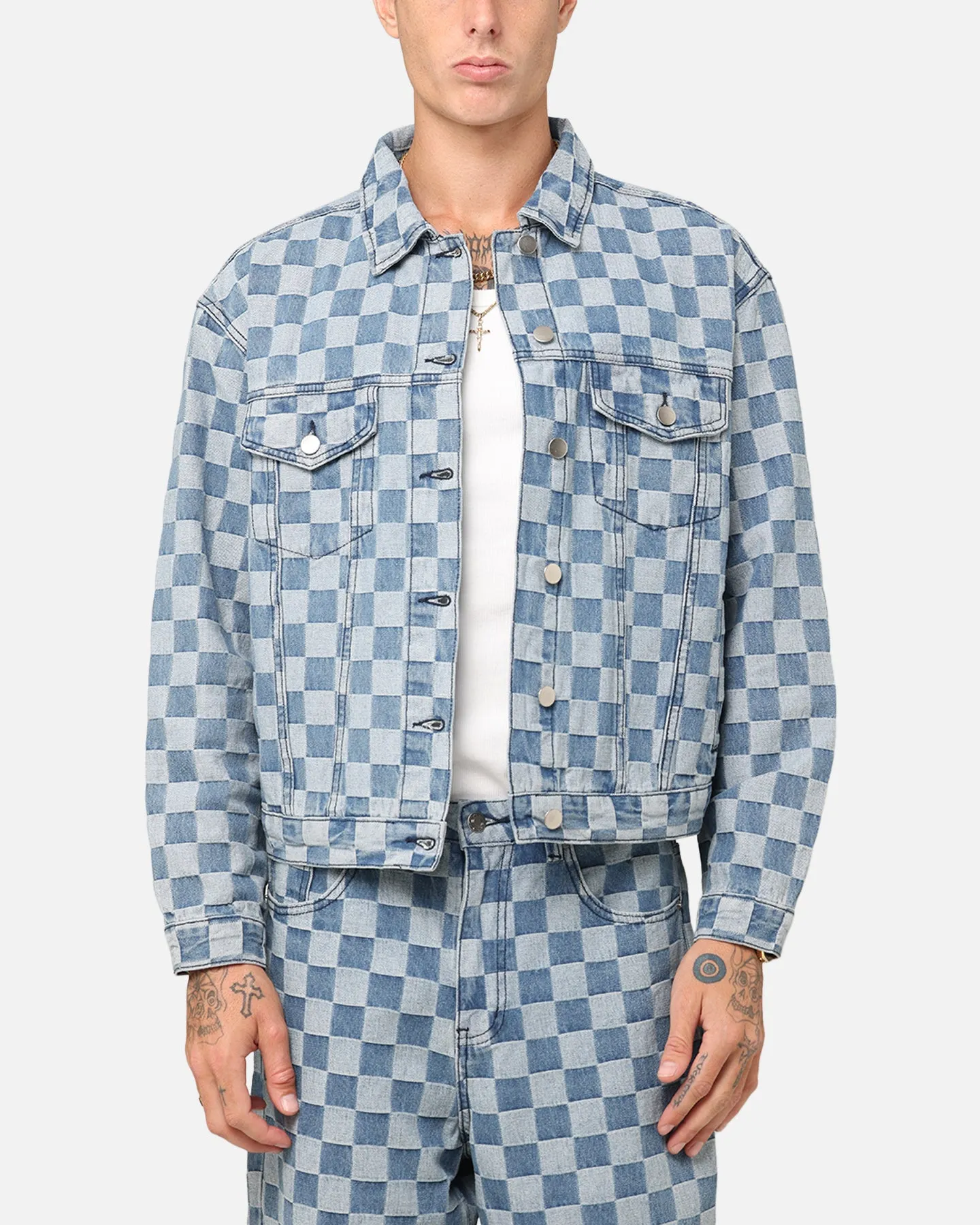 XXIII Checker Board Trucker Jacket Blue Alternative Mountain Ready