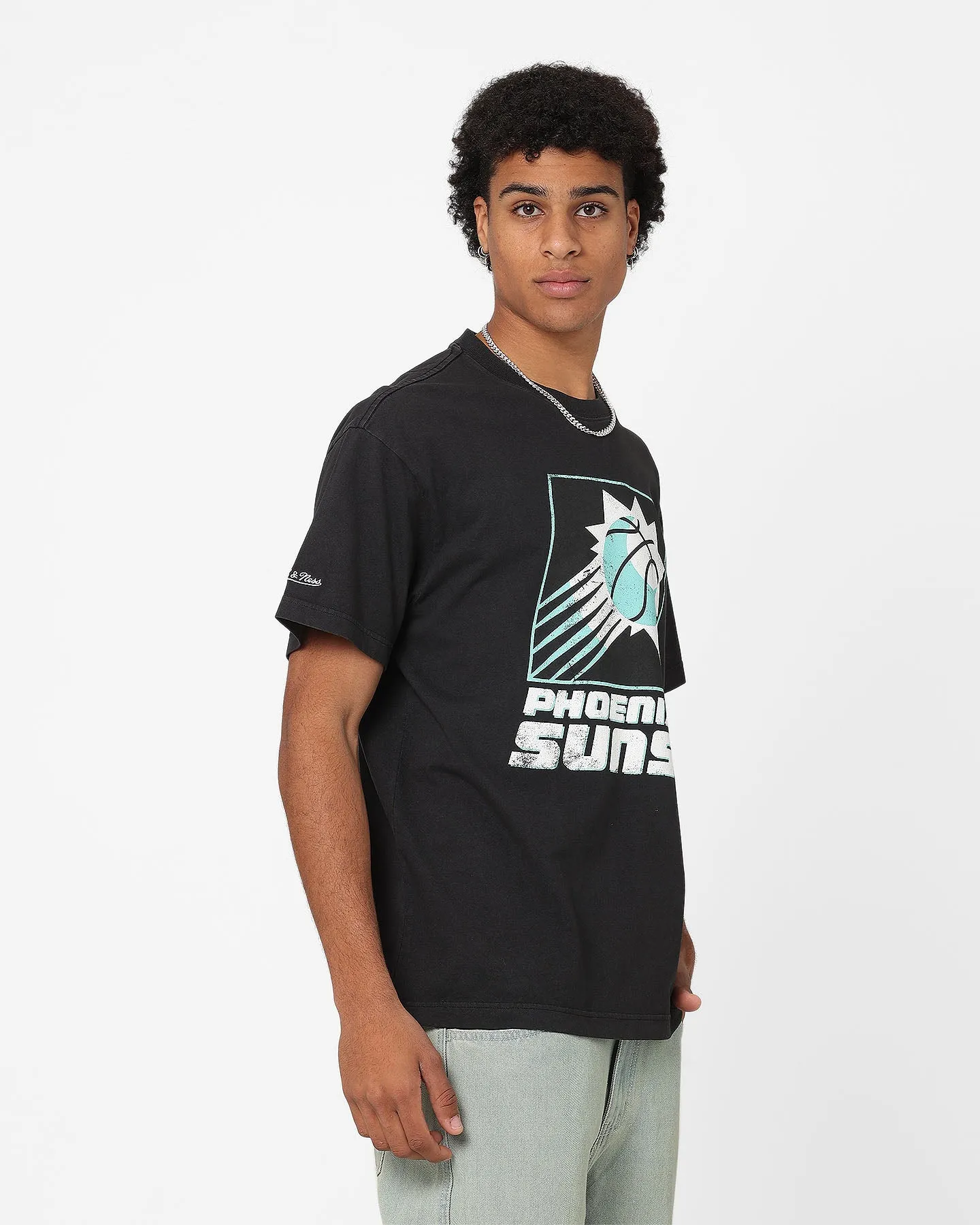 Mitchell & Ness Phoenix Suns Ice Blue Logo T-Shirt Faded Black Movie Night Silk combination