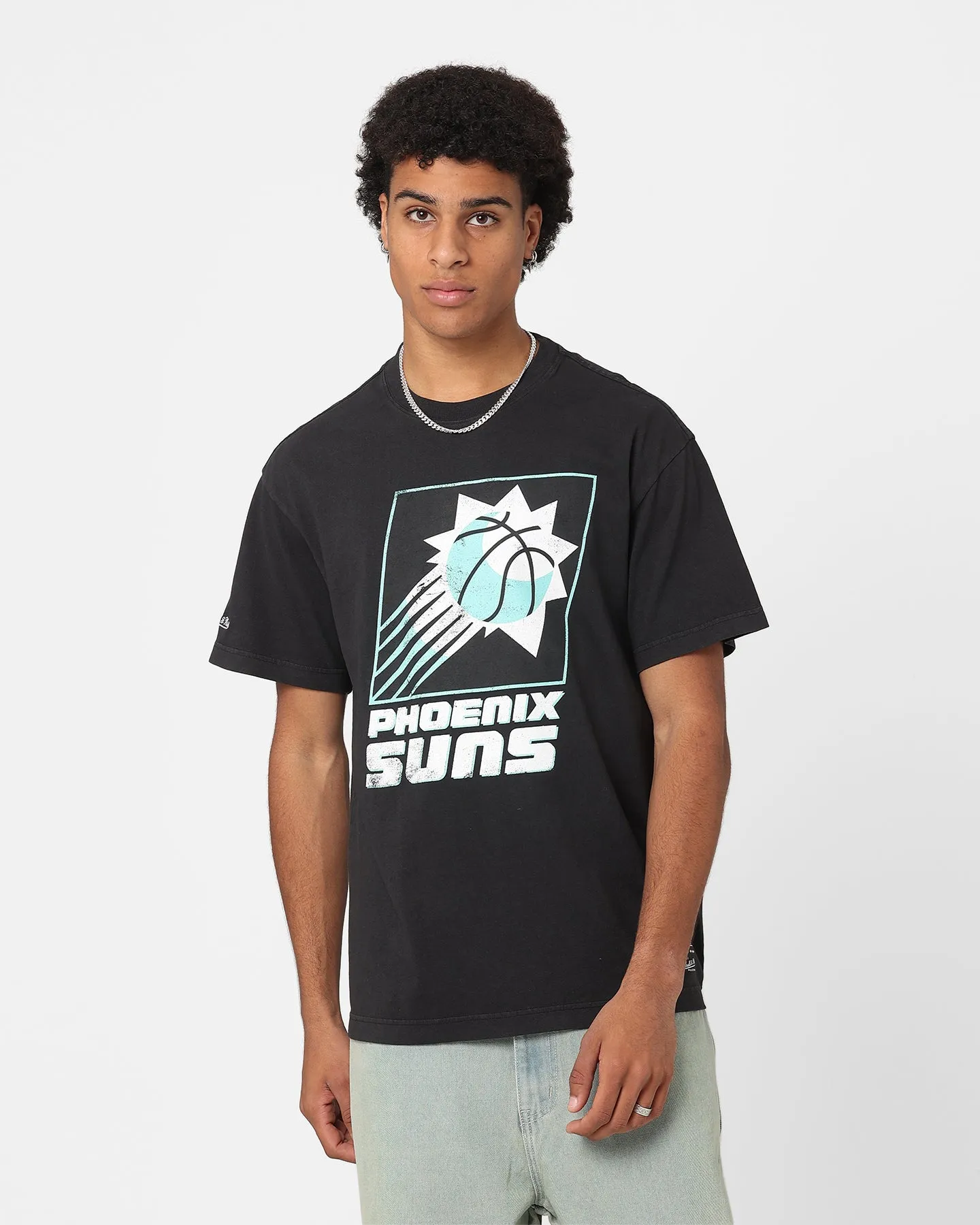 Micro Perforated Fabric Perfect Style Mitchell & Ness Phoenix Suns Ice Blue Logo T-Shirt Faded Black