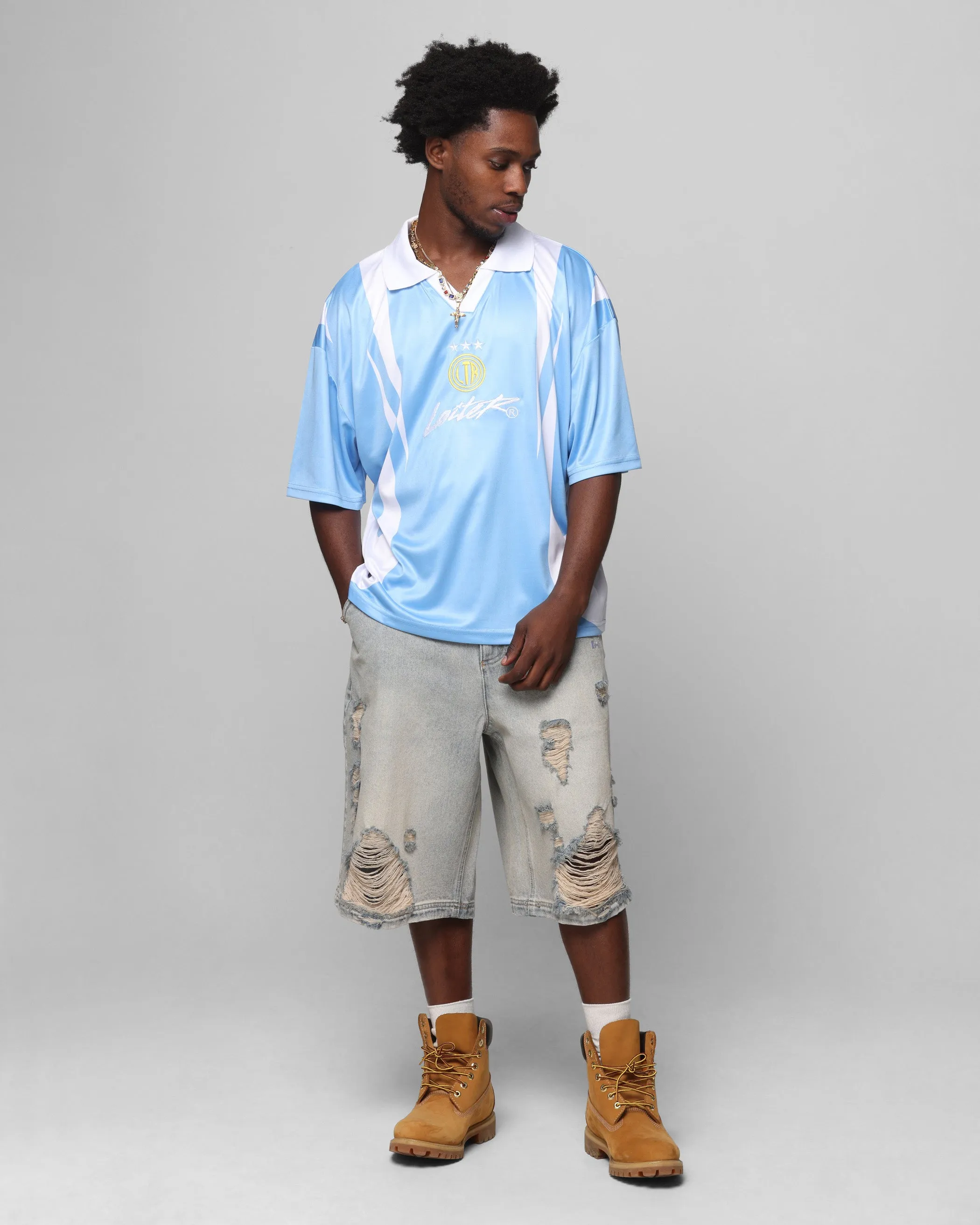 Hidden Zip Pockets Loiter Collateral Distressed Jorts Vintage Blue