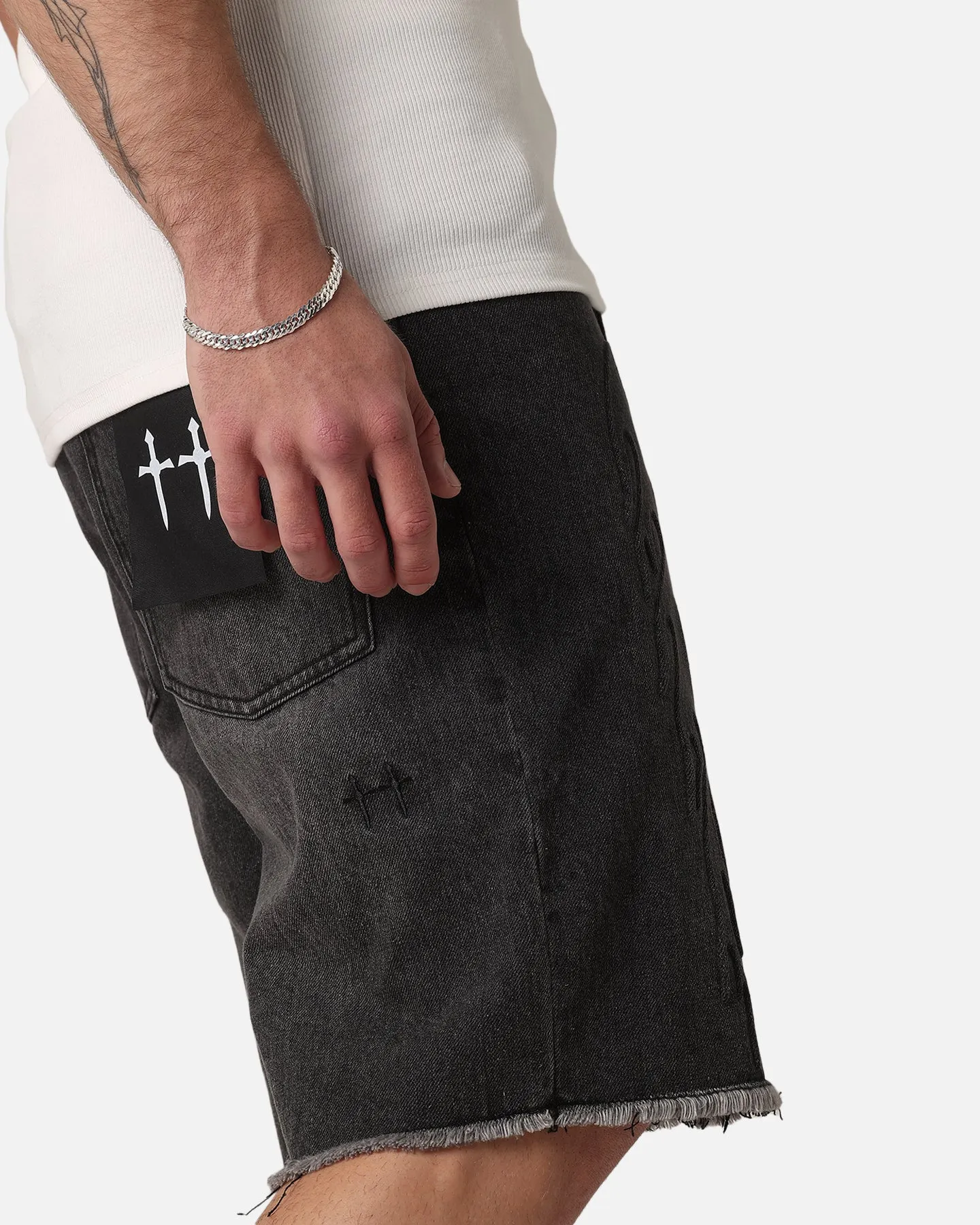 Saint Morta Inferno Baggy Denim Shorts Black Shadow Chill Wear City Look