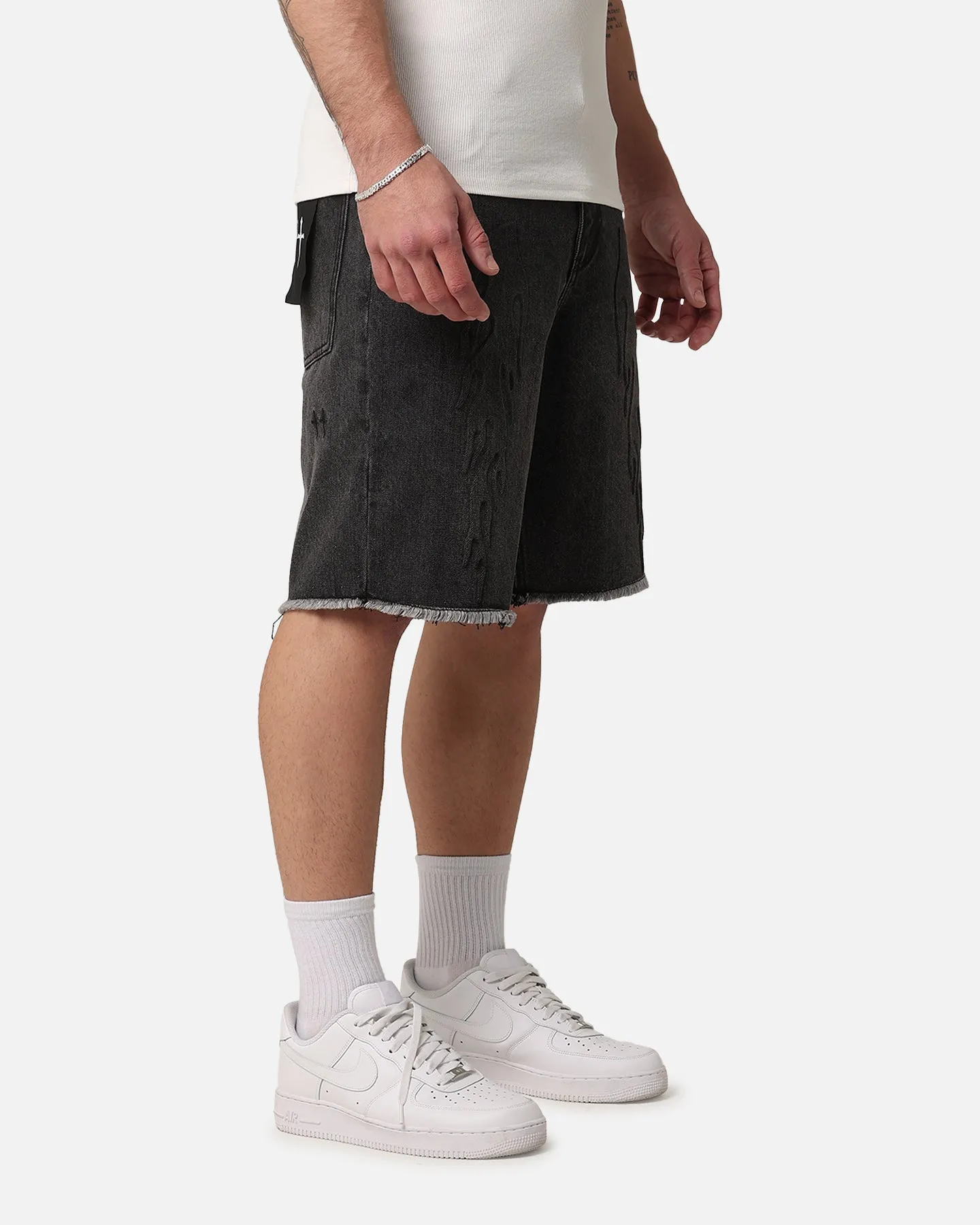 Saint Morta Inferno Baggy Denim Shorts Black Shadow Sun Protection Fabric rayon fabric