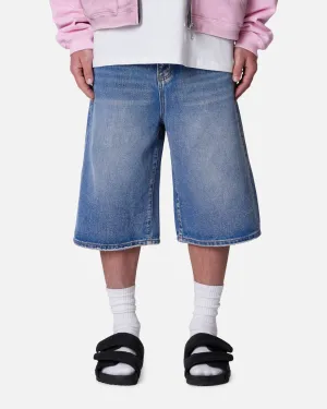 Hidden Storage Compartment MNML Ultra Baggy Denim Shorts Raw Blue