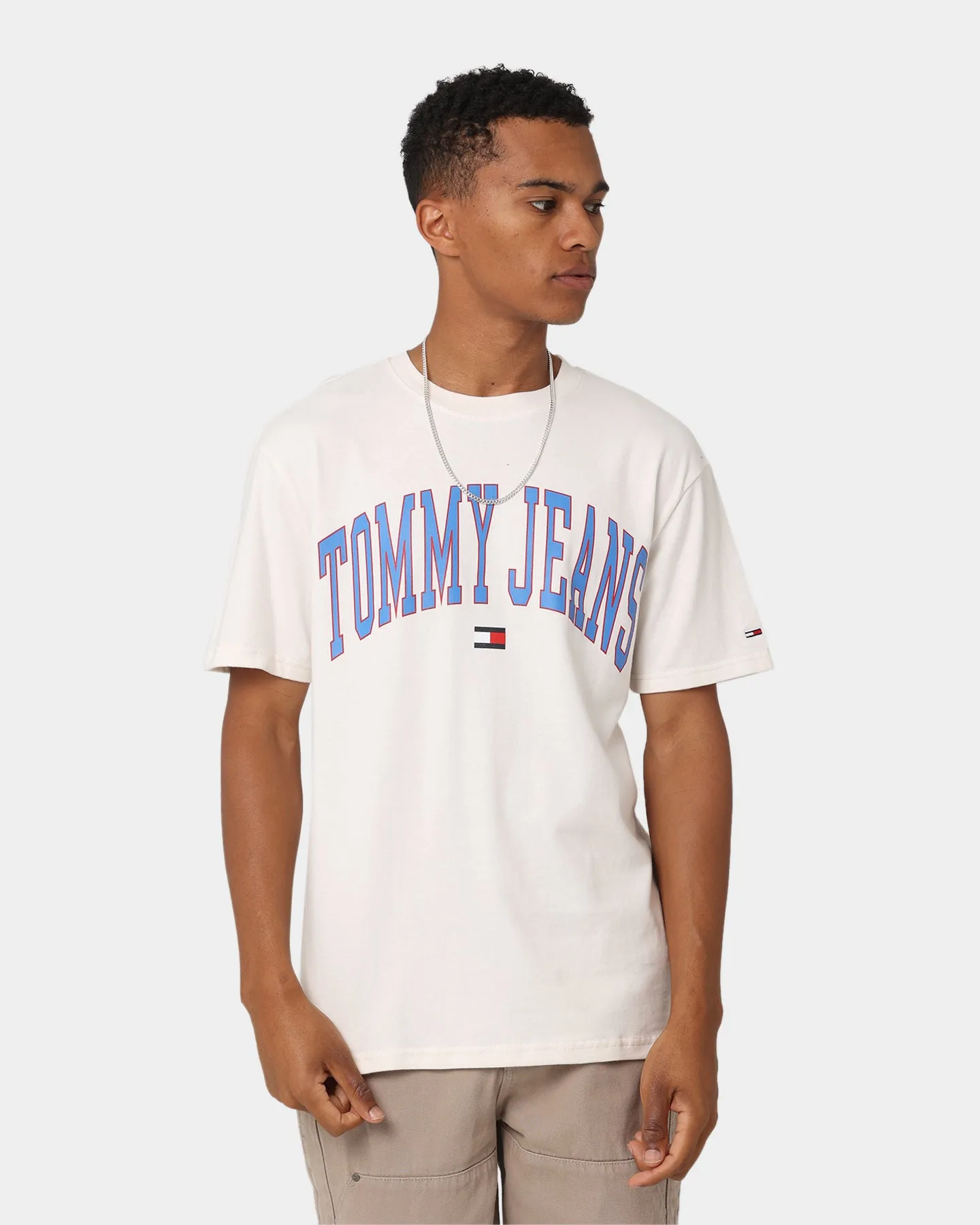 Practical Wear Comfortable Touch Tommy Jeans TJM Classic Collegiate T-Shirt Ancient White