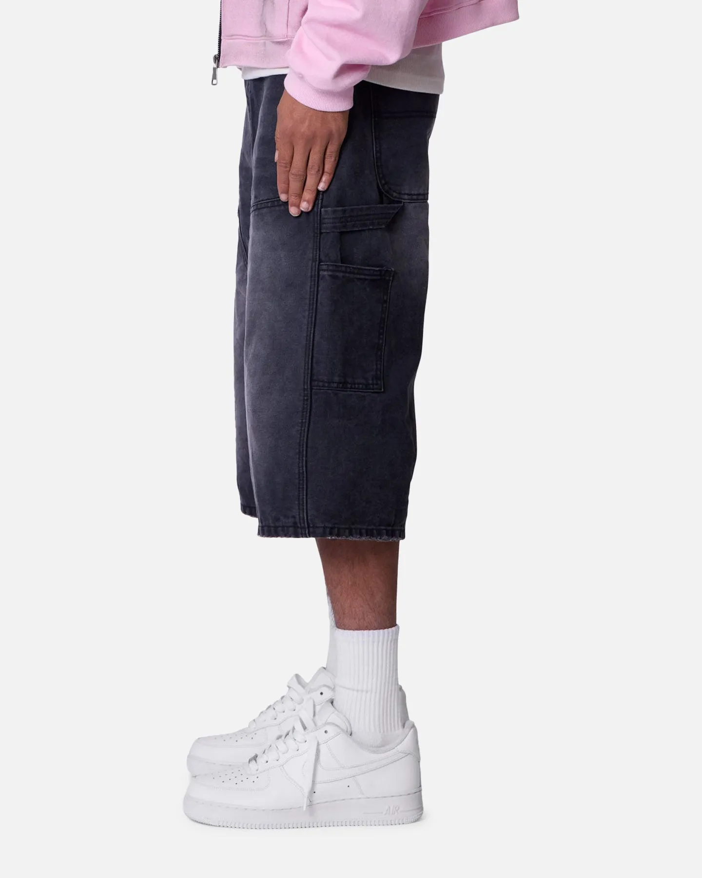 Modern Aesthetic MNML Ultra Baggy Carpenter Shorts Washed Black