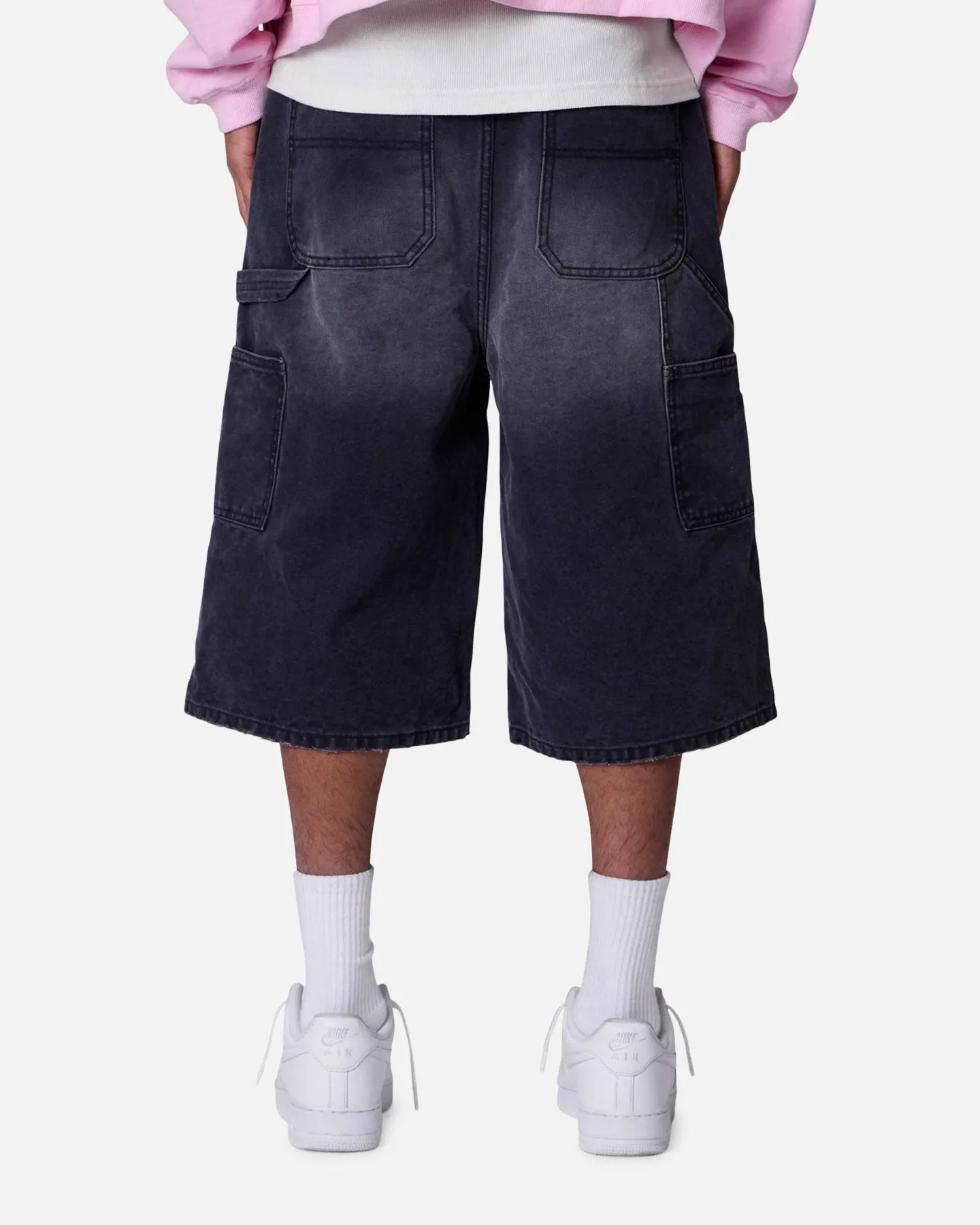 MNML Ultra Baggy Carpenter Shorts Washed Black Soft Fabric