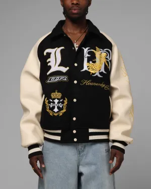 Loiter Heaven Varsity Jacket Black/Off White Stretch Knit Fabric short sleeved