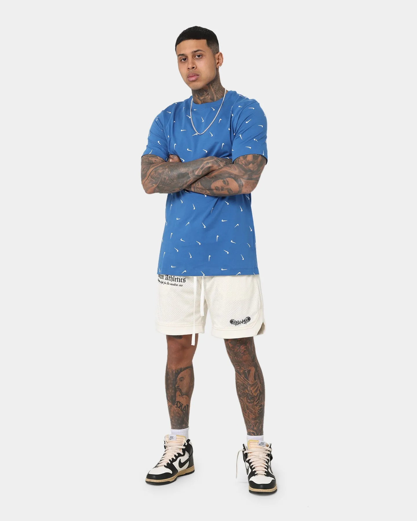 Nike Nike Sportswear Club All-Over Print T-Shirt Dark Marina Blue Trendy Crew neck classic