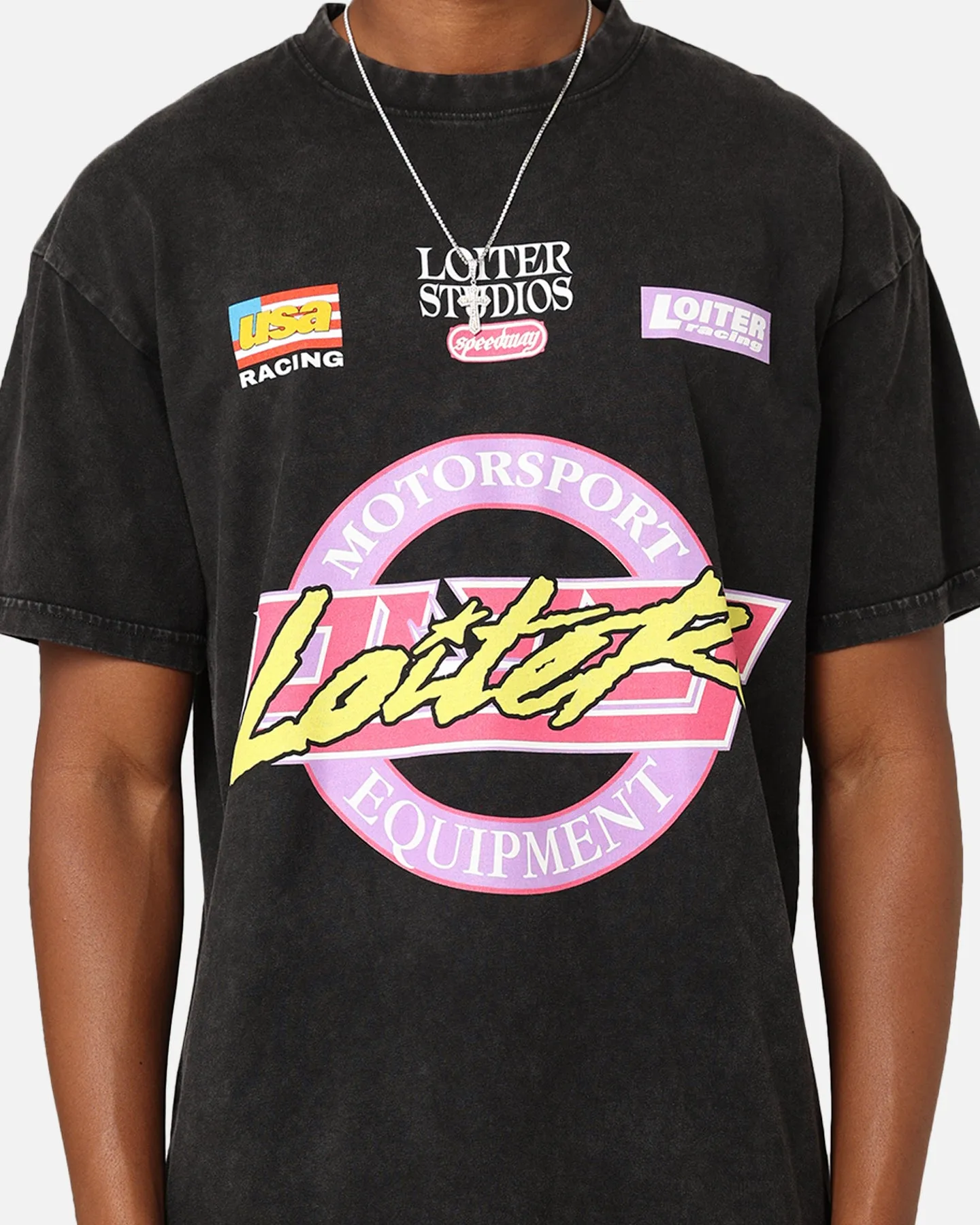 Loiter Motorsport T-Shirt Black Acid Wash Temperature Control Fabric