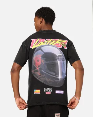 Wicking Interlock Knit Loiter Motorsport T-Shirt Black Acid Wash