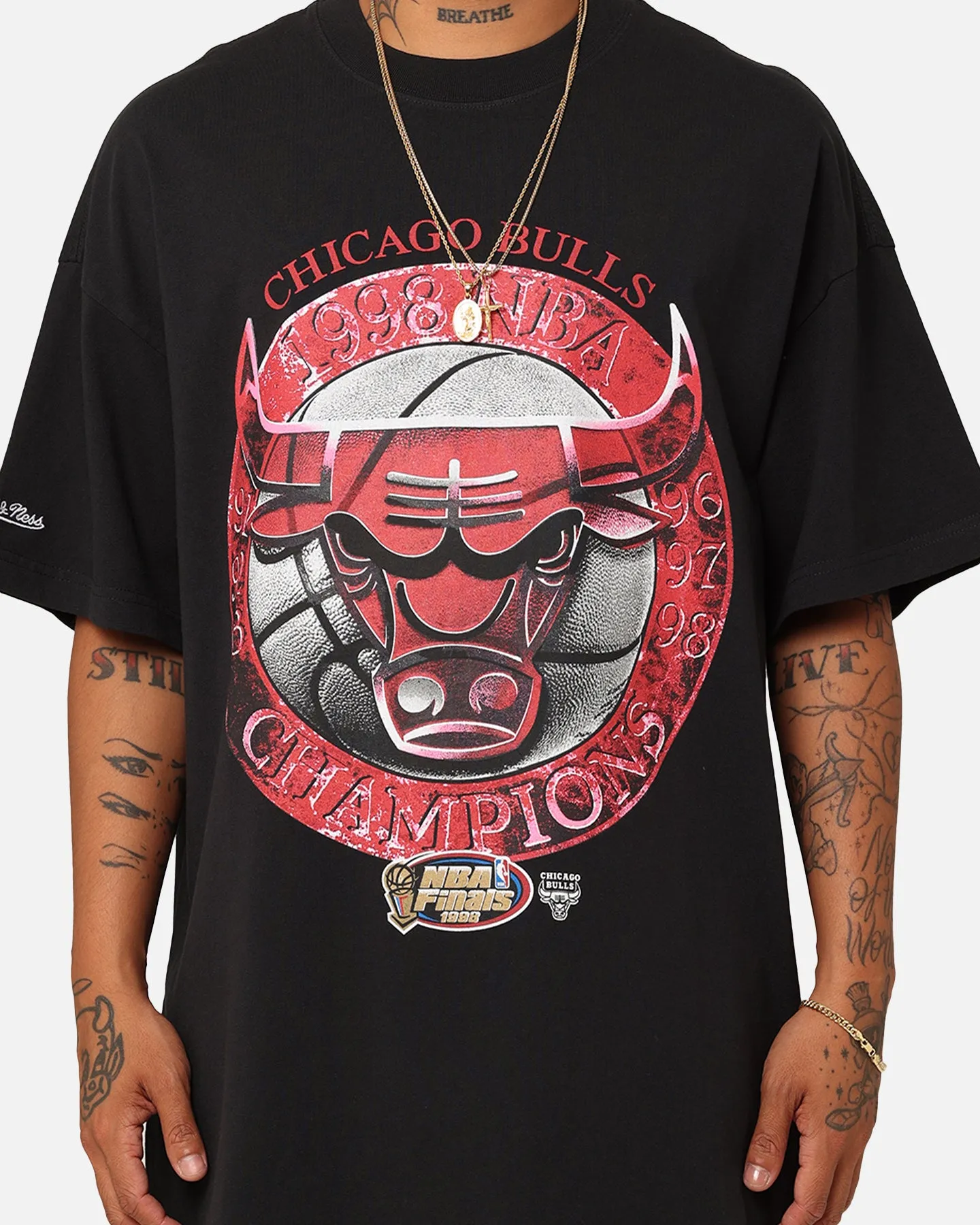 Mitchell & Ness Chicago Bulls 1998 Game 6 T-Shirt Faded Black High Quality Printing BiodegradableMaterial