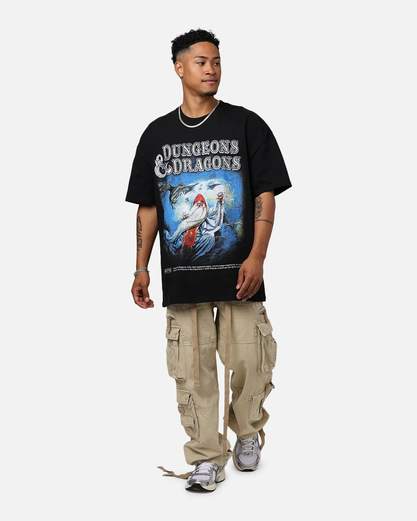 Rats Get Fat X Dungeons And Dragons Wizard Heavyweight Vintage T-Shirt Black Street Style Garment Dyed Finish