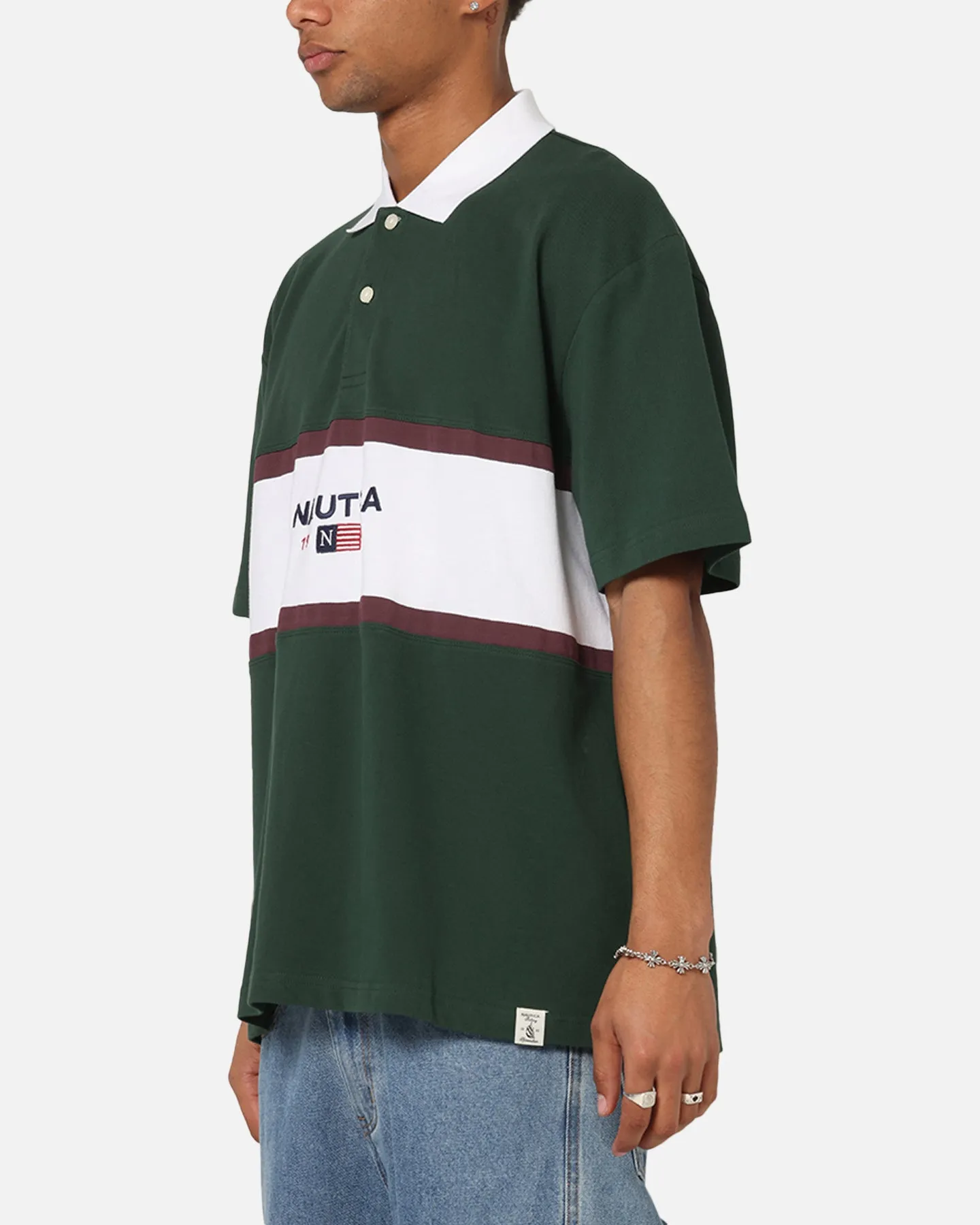 Nautica 83-Flag Block Polo T-Shirt Green/White Business Lunch