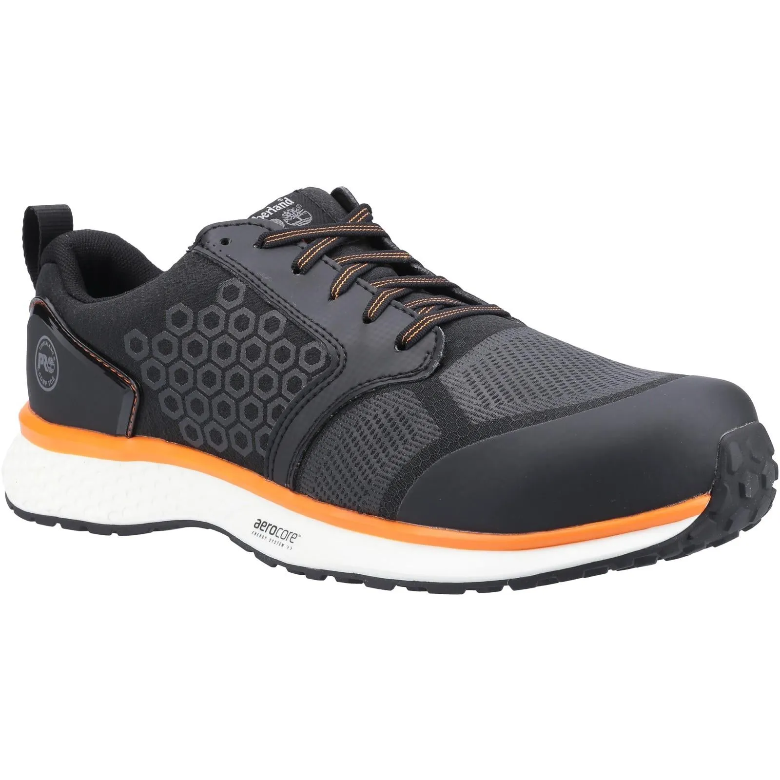 Timberland Pro Mens Reaxion Composite Safety Trainer Black/Orange Mid Top