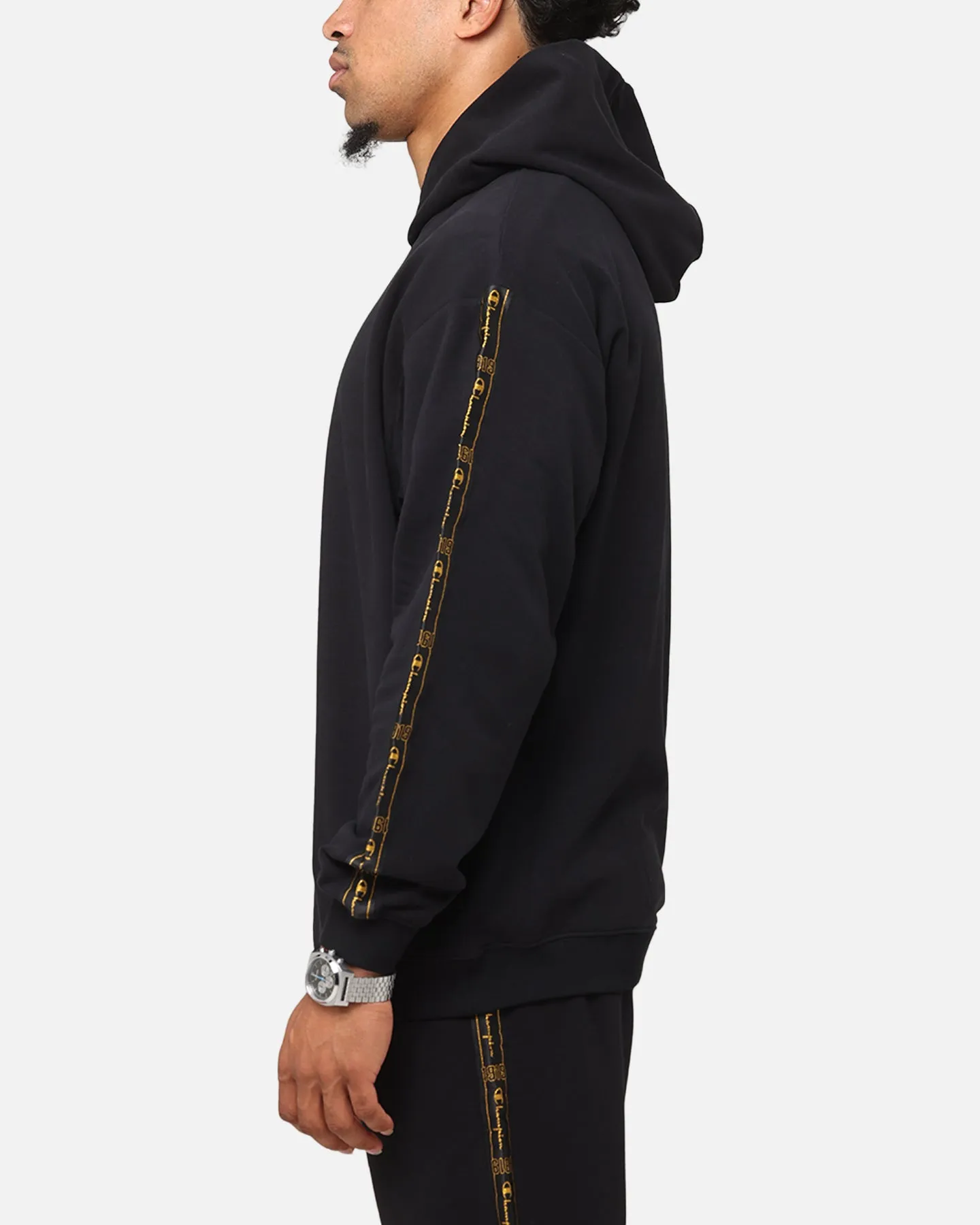 Champion Lux Taping Hoodie Black Bee like Artistic Detail