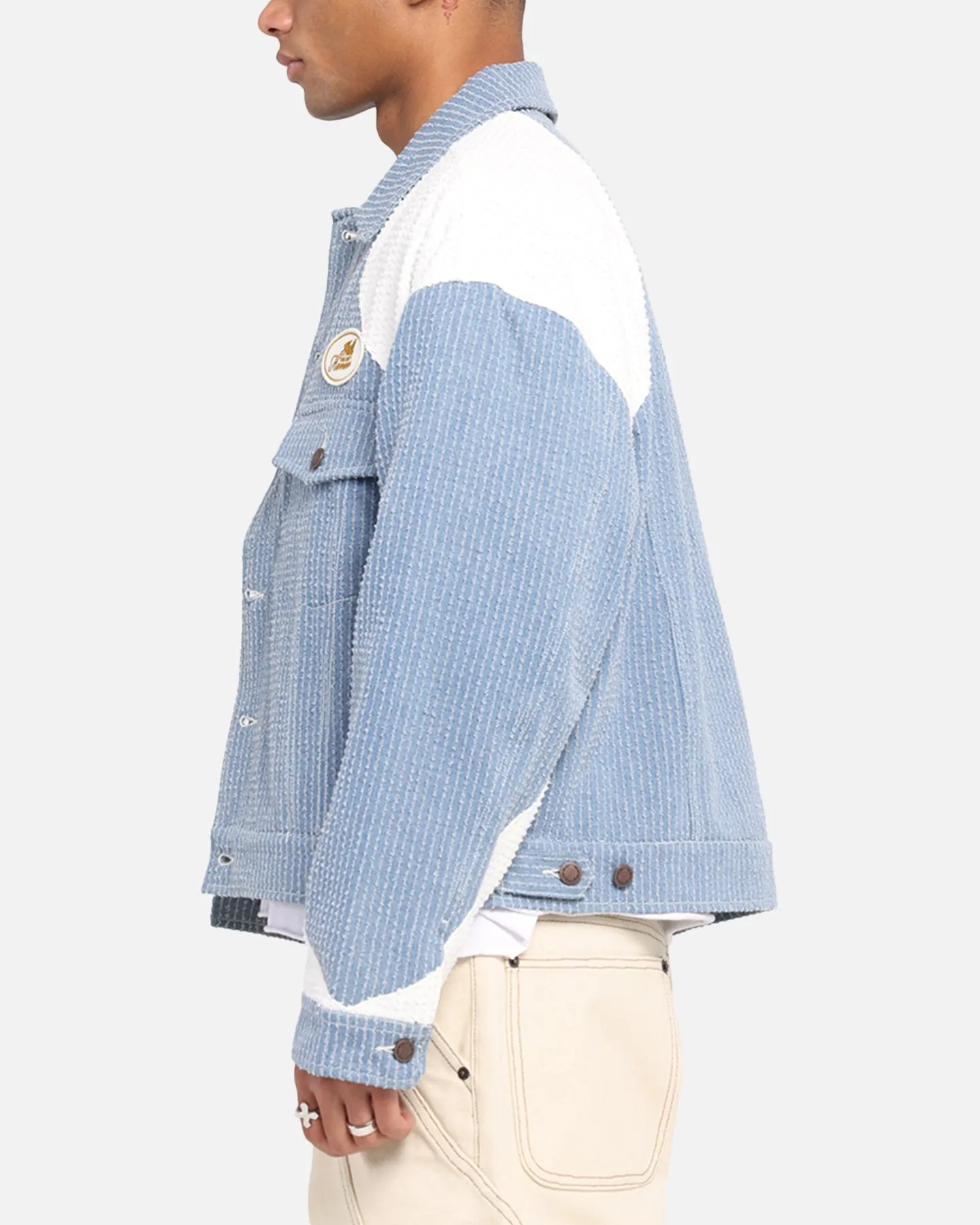 Trendy Outerwear Honor The Gift Color Blocked Trucker Jacket Indigo