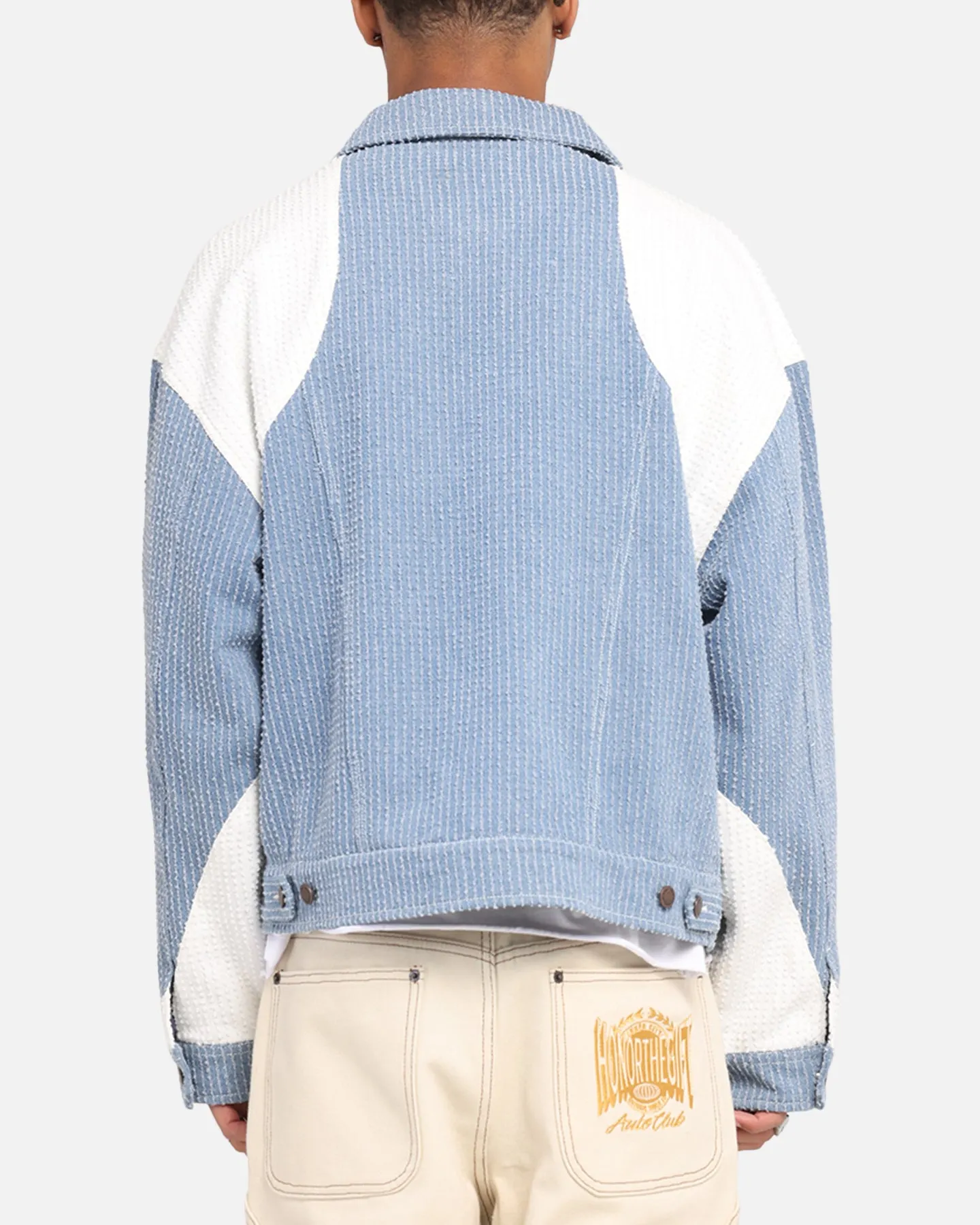 Fade Resistant Dye Honor The Gift Color Blocked Trucker Jacket Indigo