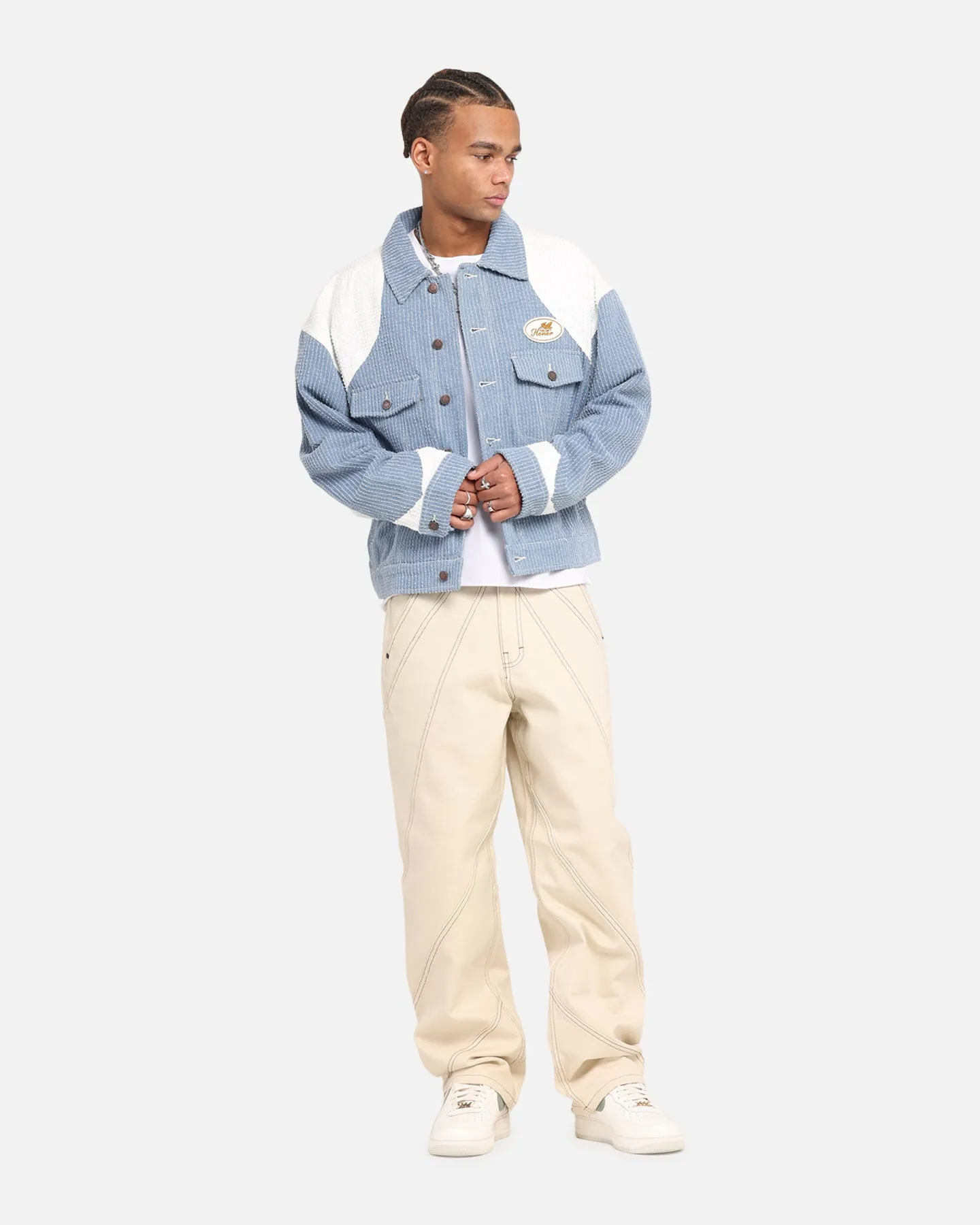 Honor The Gift Color Blocked Trucker Jacket Indigo Effort windy