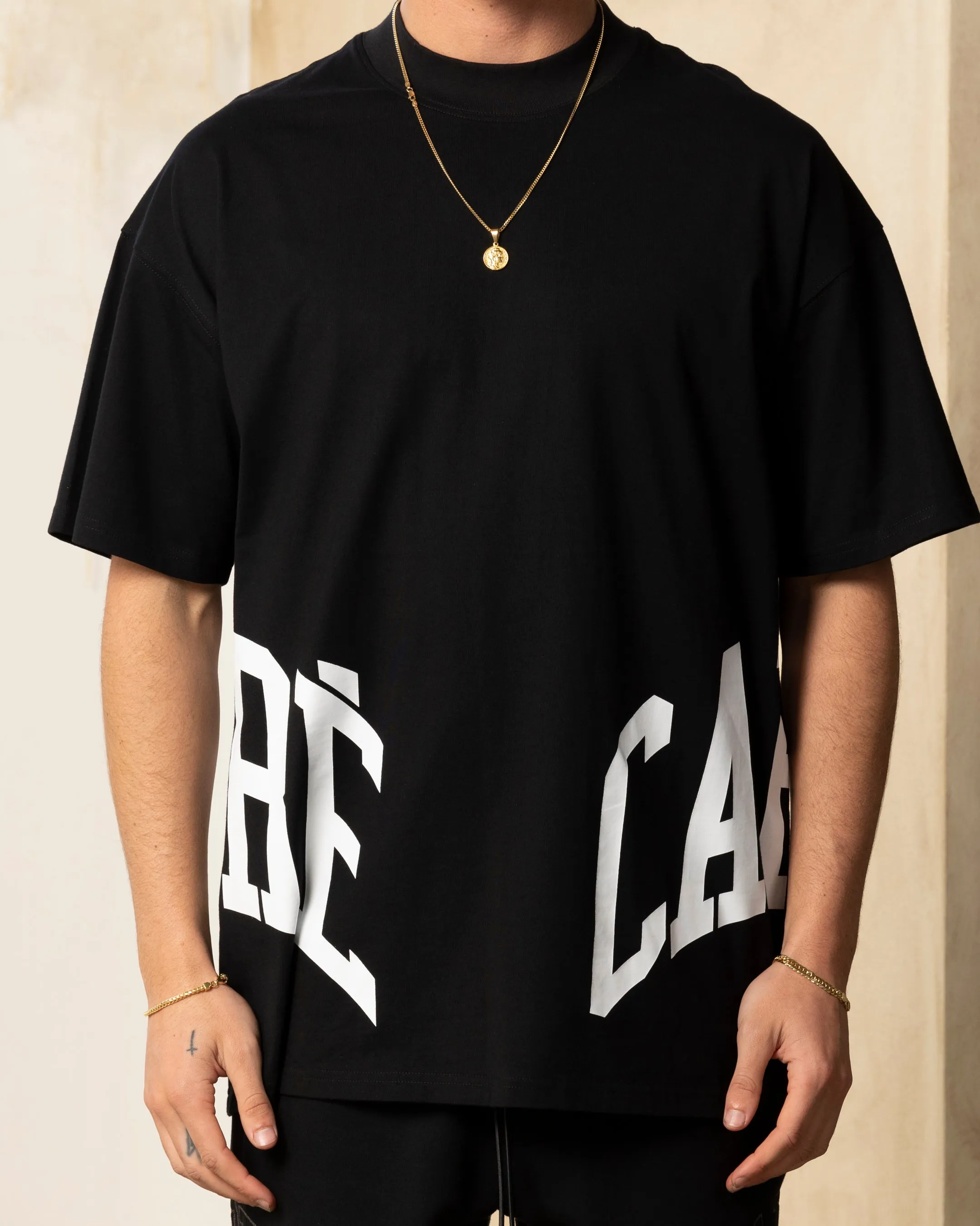 Breathable Material Carre Double Arch Oversized T-Shirt Black
